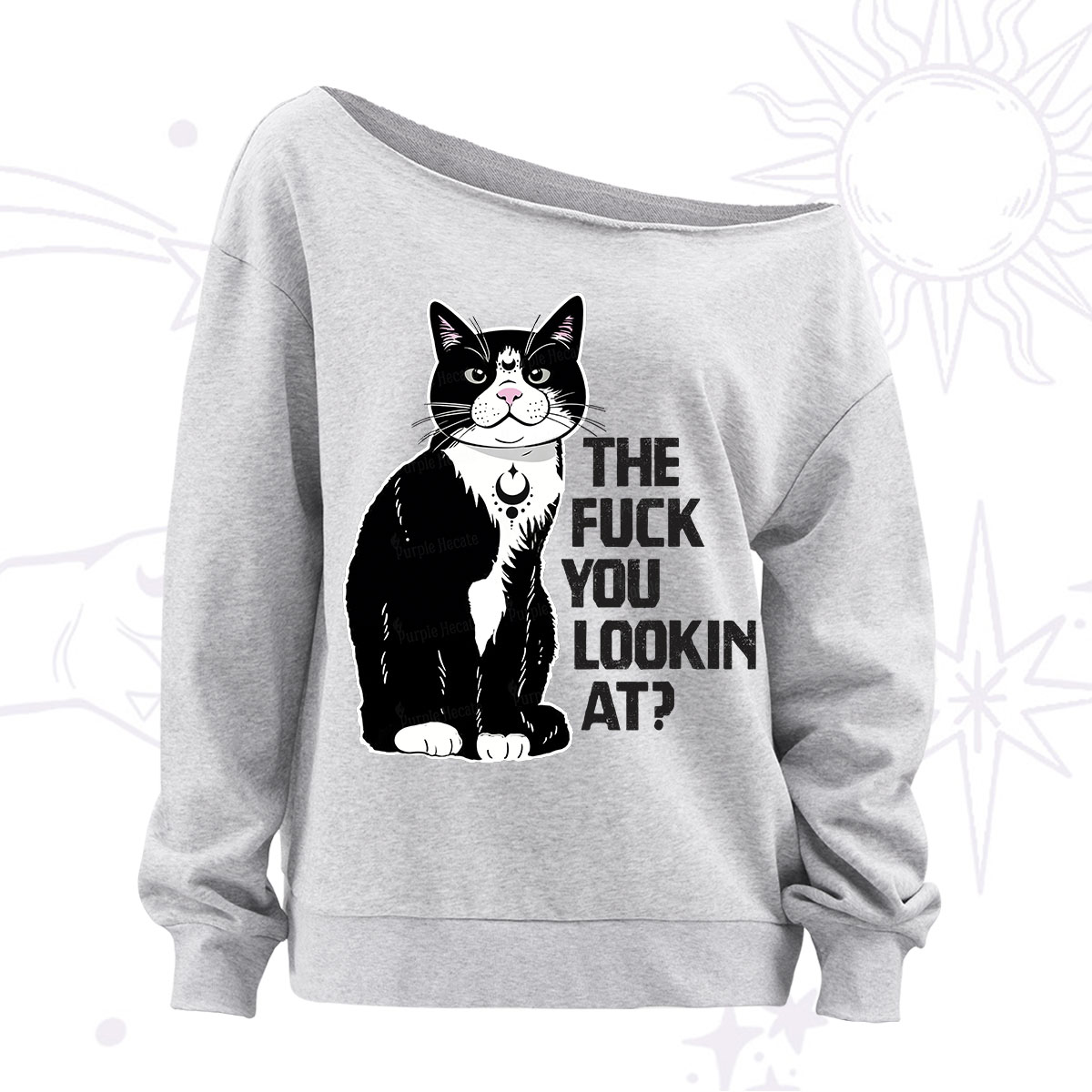 Purplehecate The Fuck You Lookin At Off The Shoulder Sweatshirt