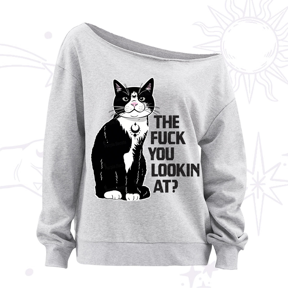 Purplehecate The Fuck You Lookin At Off The Shoulder Sweatshirt