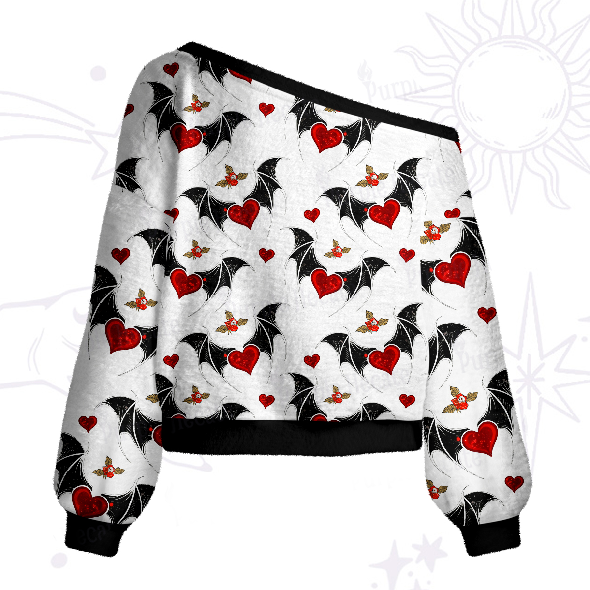 Purplehecate Dark Romance Bat & Heart One Shoulder Sweaters