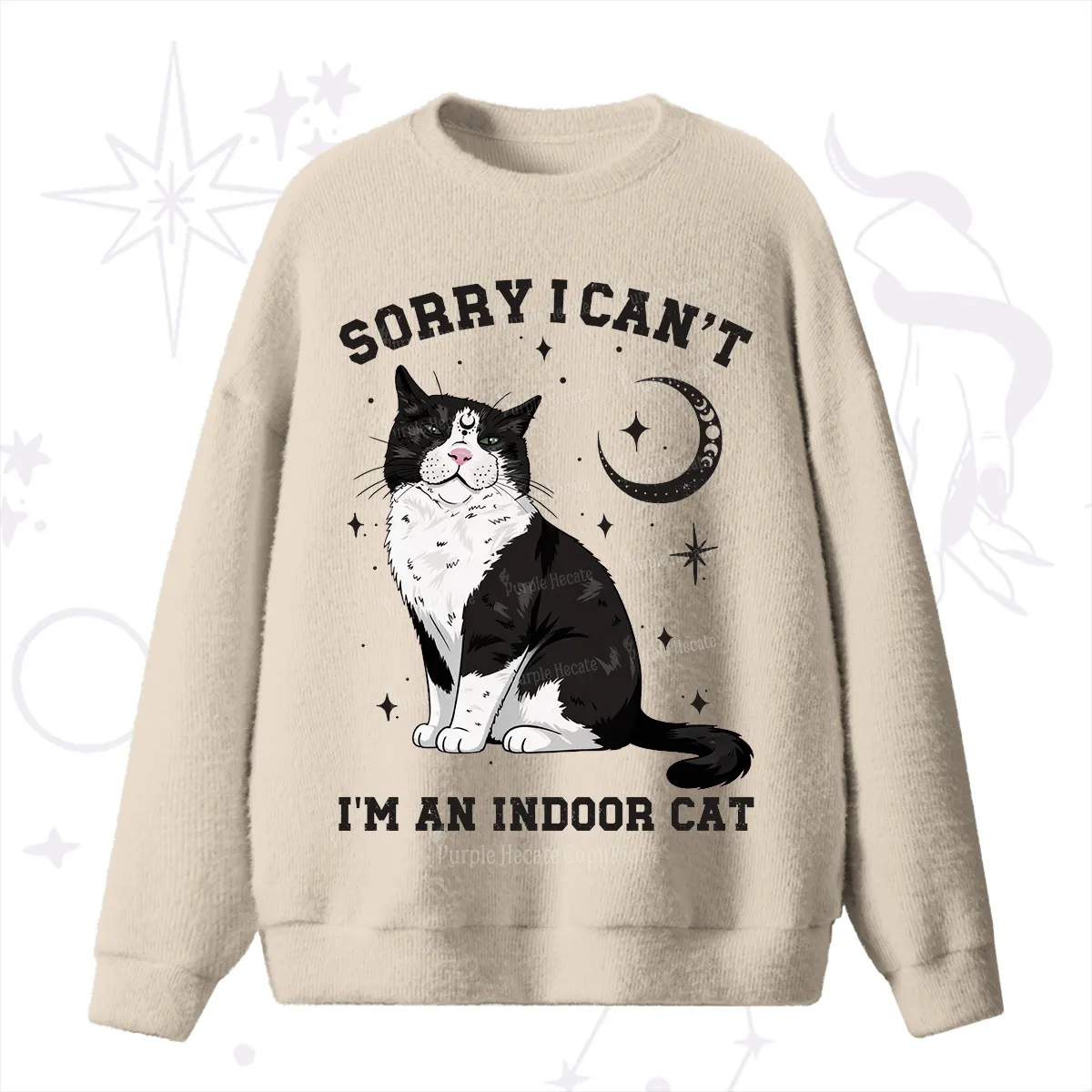 Purplehecate Sorry I Can't Go I'm an Indoor Cat Fuzzy Ugly Sweater