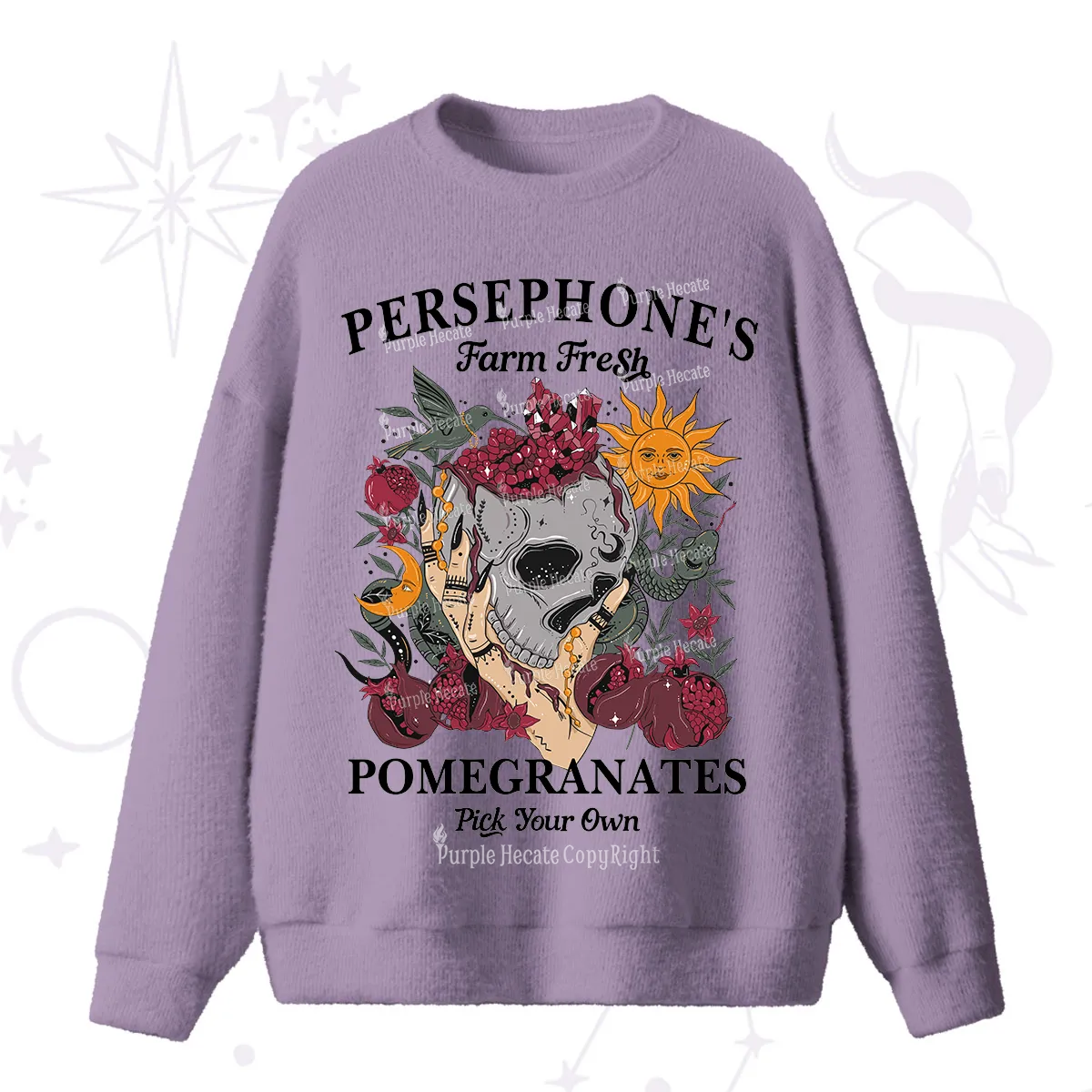 Purplehecate Persephone's Farm Fresh Pomegranates Pick Your Own Fuzzy Ugly Sweater