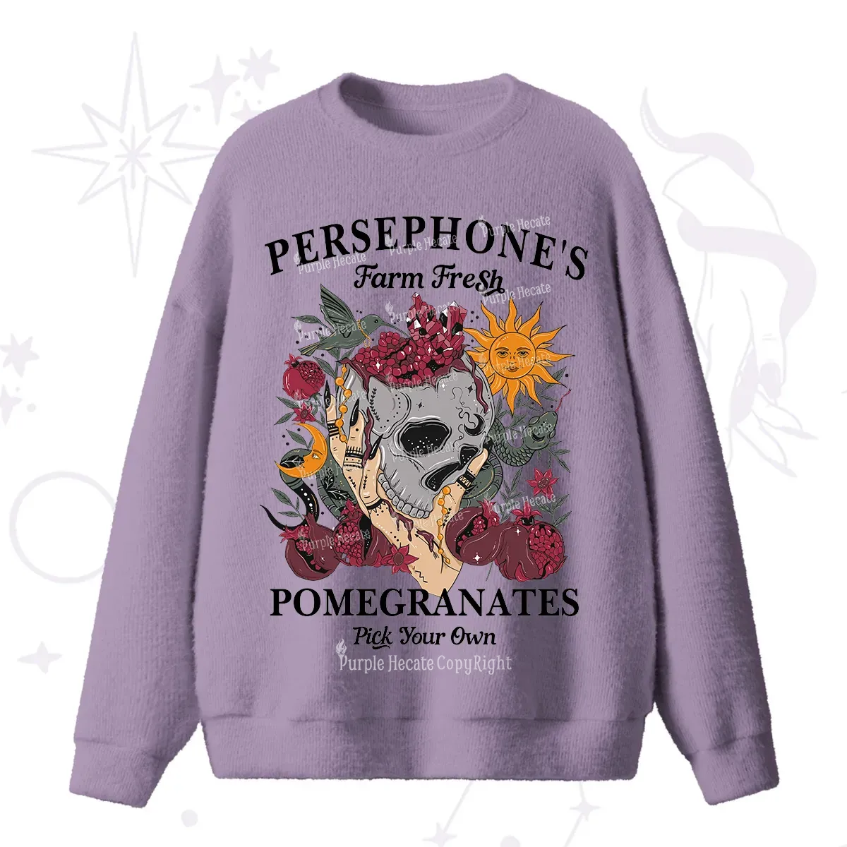 Purplehecate Persephone's Farm Fresh Pomegranates Pick Your Own Fuzzy Ugly Sweater