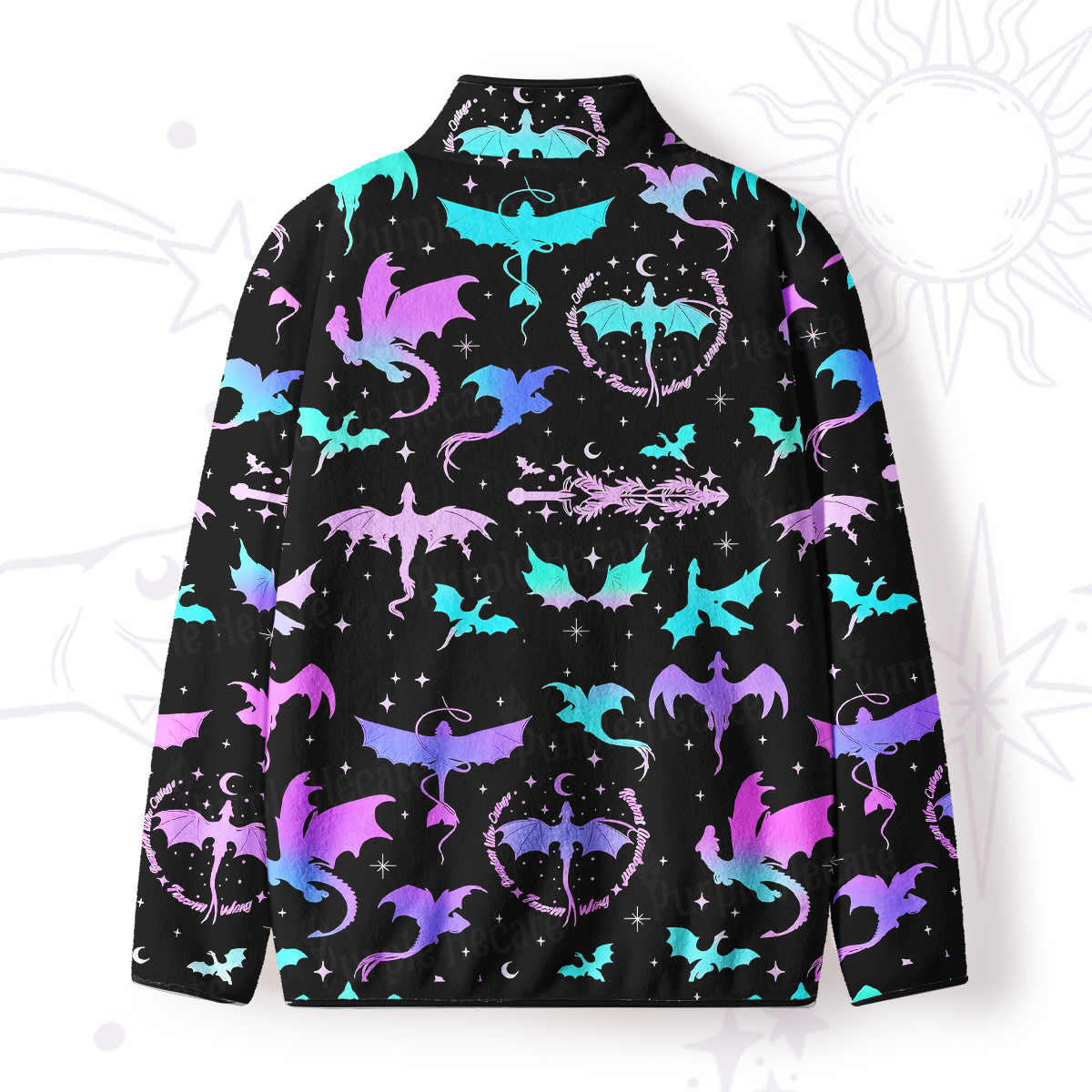 Purplehecate Neon Fantasy Dragon Allover Full Zip Fleece Jacket