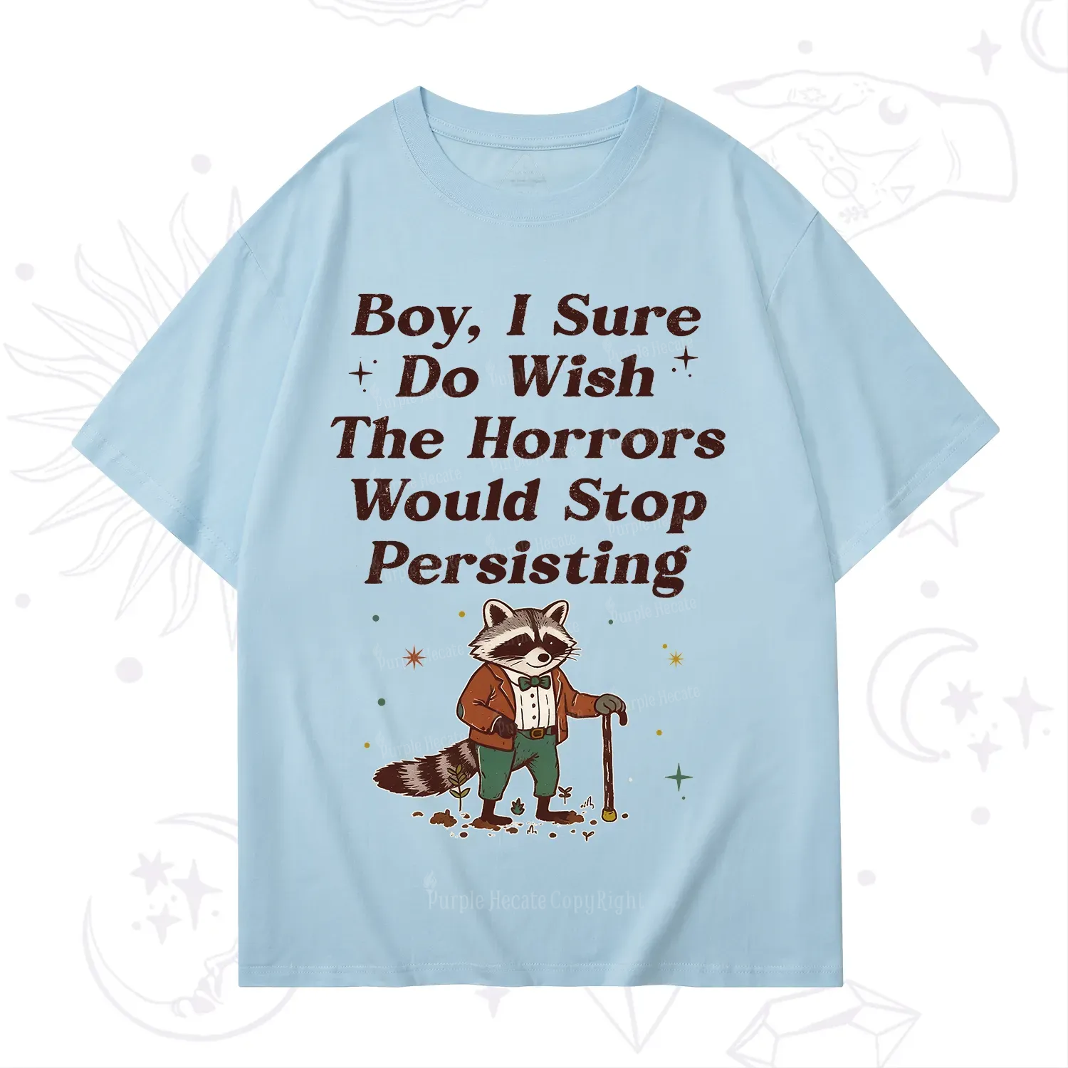 Purplehecate Raccoon Boy I Sure Do Wish The Horrors Would Stop Persisting T-Shirt