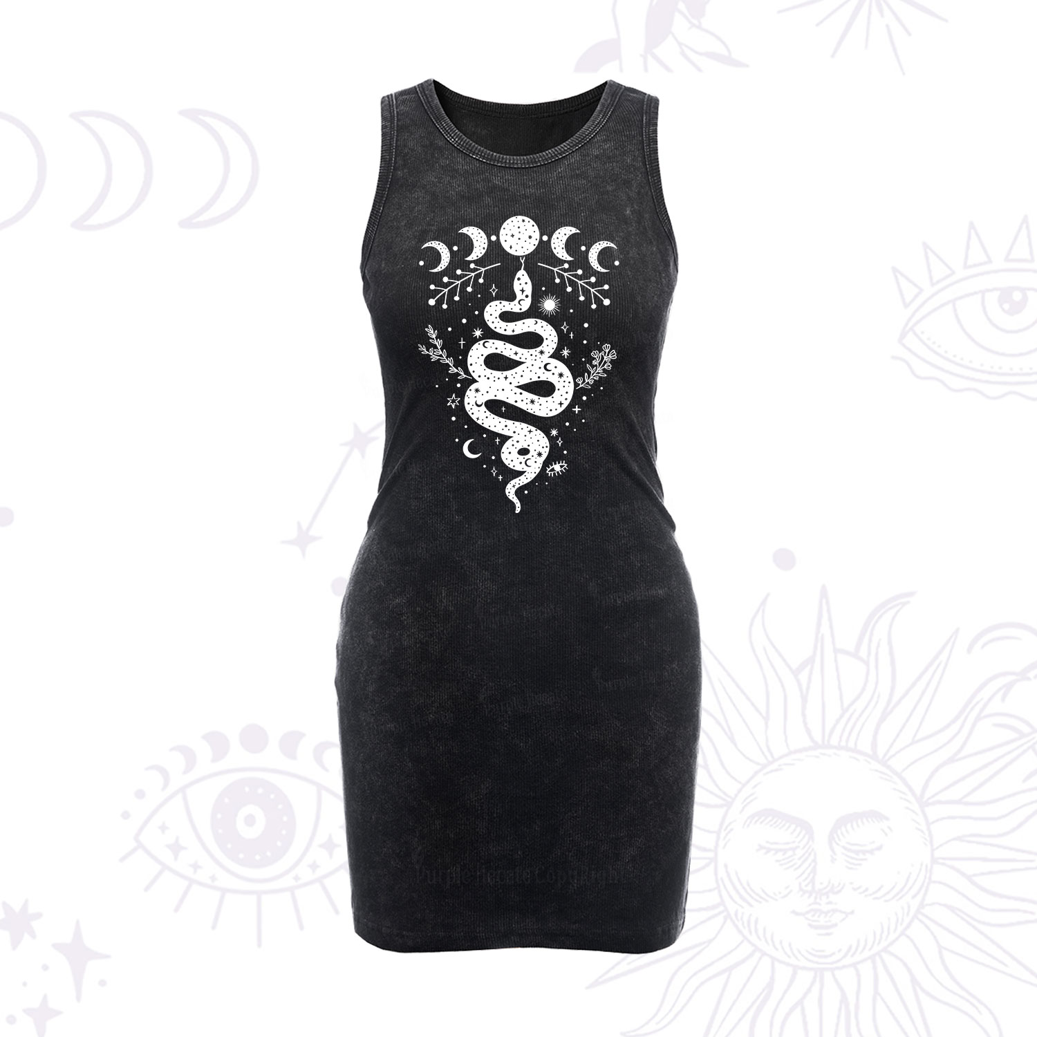 Purplehecate Snake And Moon Phase Comfort Vintage Bodycon Tank Dress