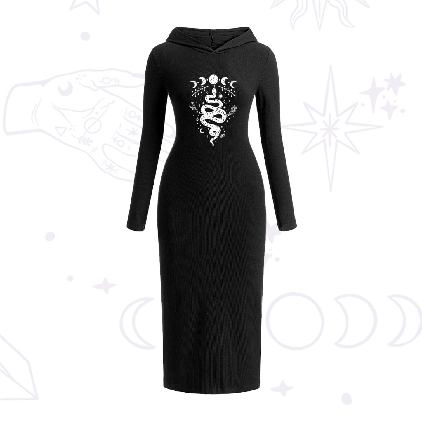 Purplehecate Snake and Moon Phase Hooded Knit Dress