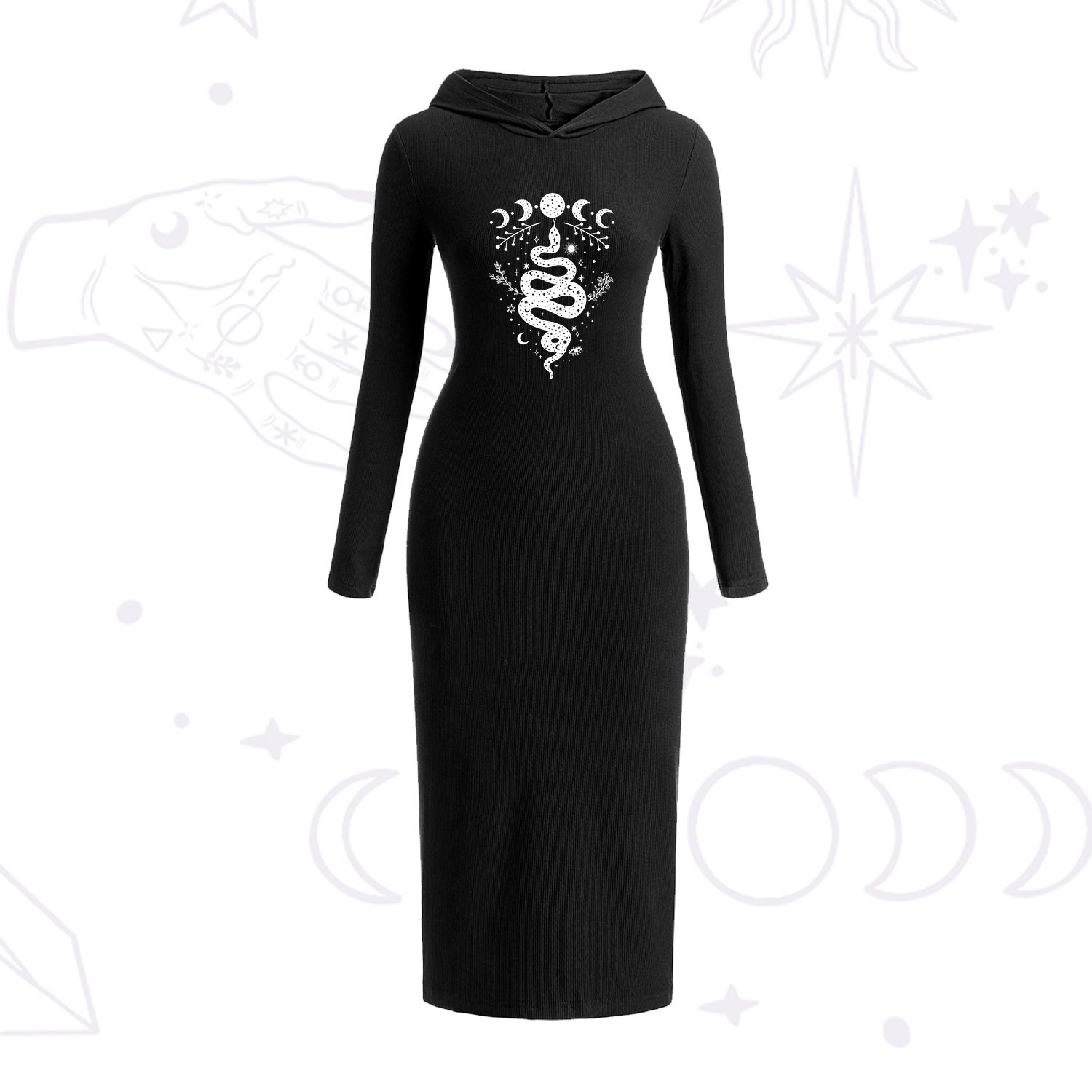Purplehecate Snake and Moon Phase Hooded Knit Dress