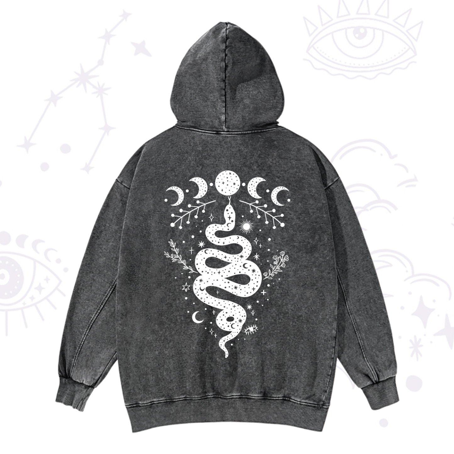 Magic Purplehecate Snake And Moon Phase Comfort Washed Hoodie