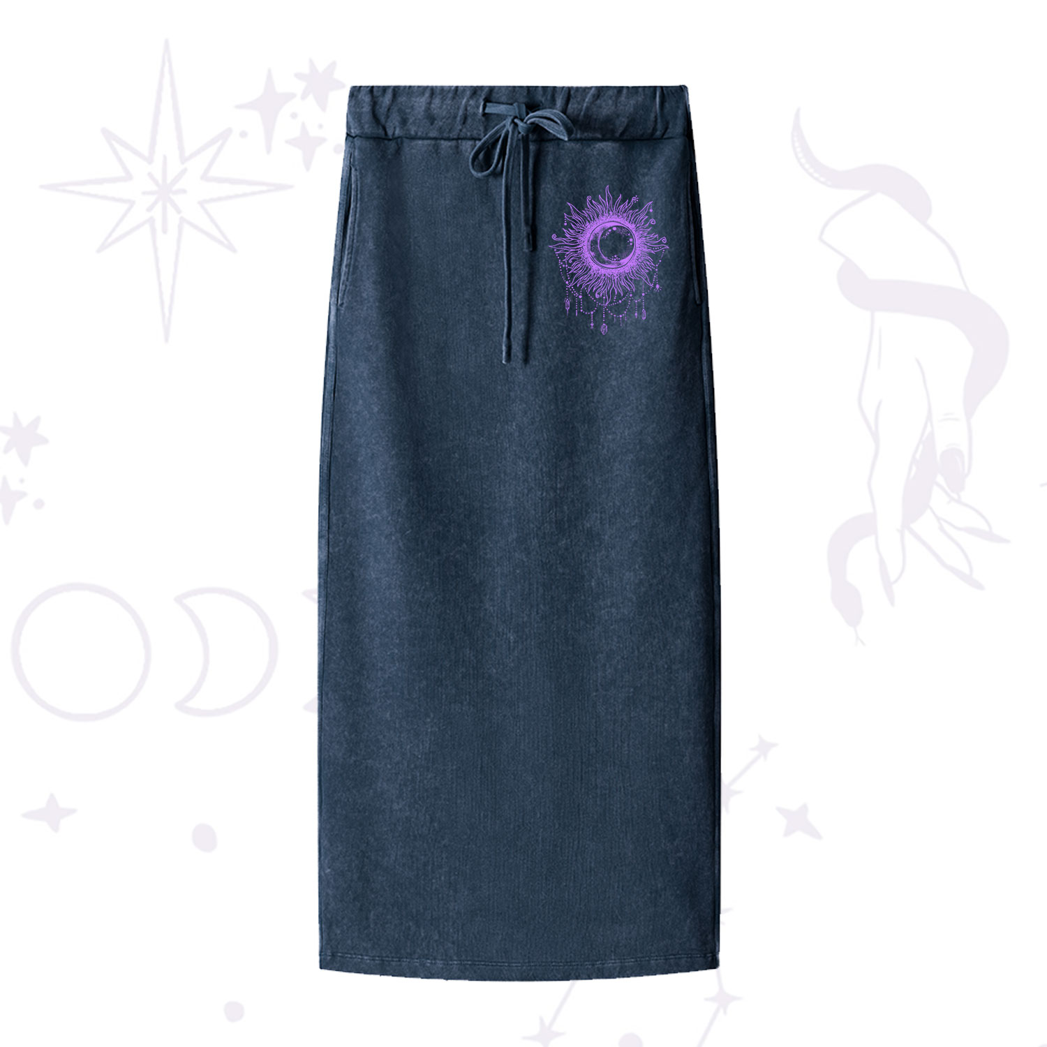 Purplehecate Starry Eye Washed Drawstring Long Skirt