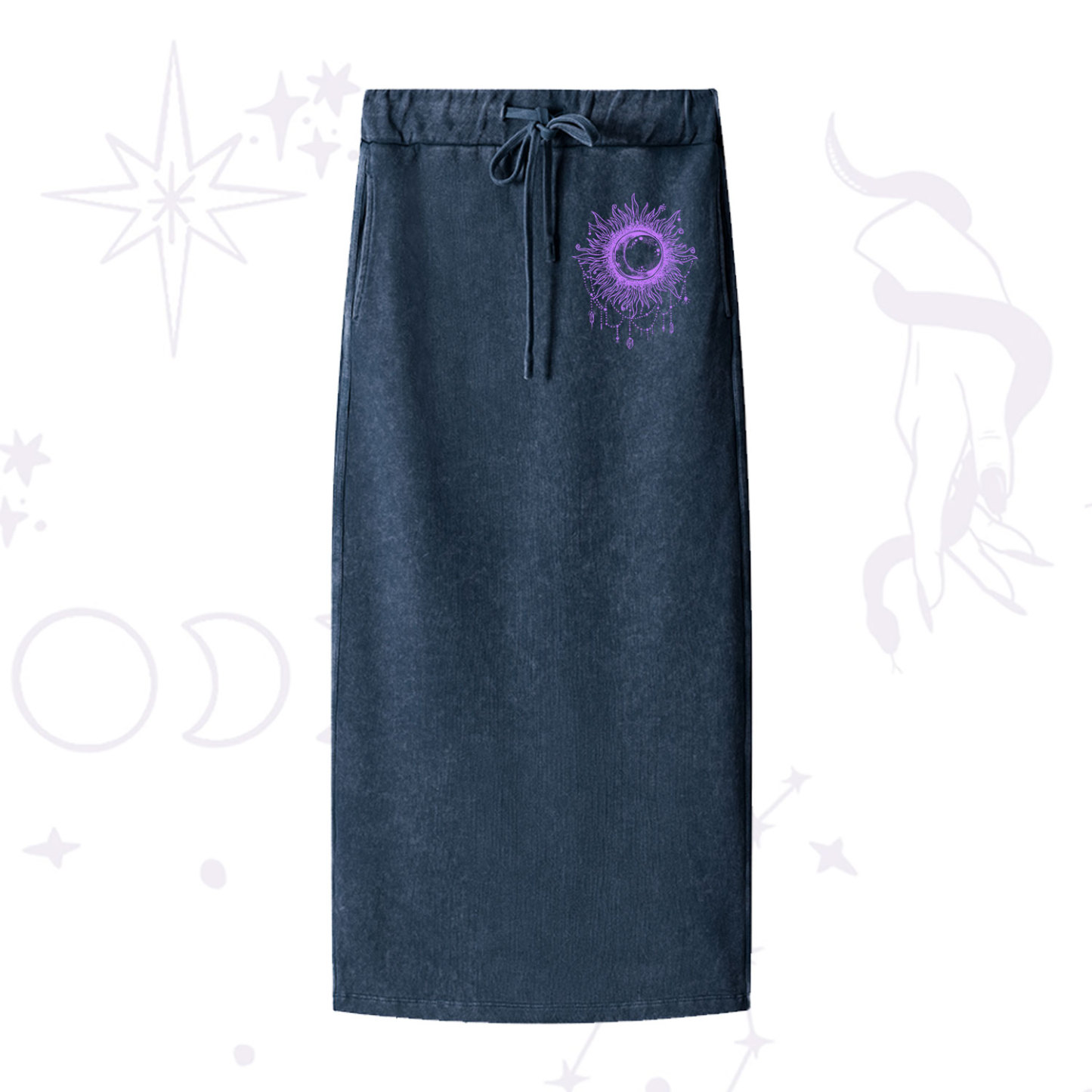 Purplehecate Starry Eye Washed Drawstring Long Skirt