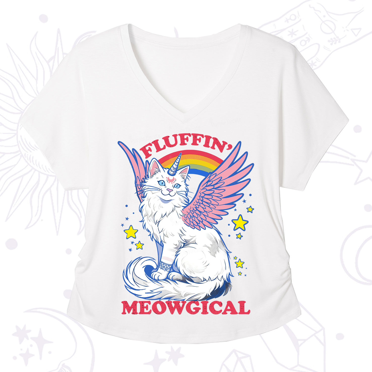 Purplehecate Fluffin Meowgical V-Neck T-Shirt