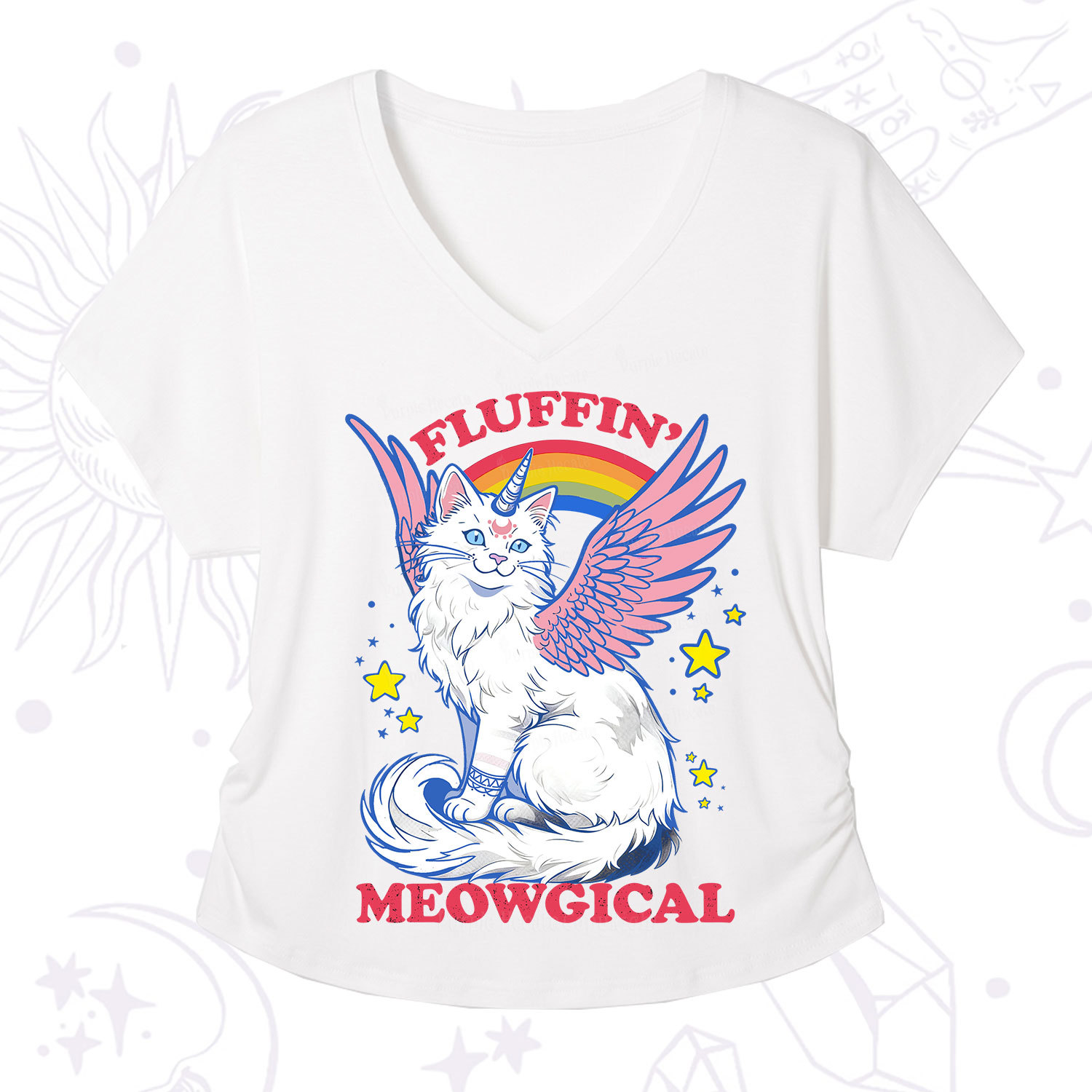 Purplehecate Fluffin Meowgical V-Neck T-Shirt