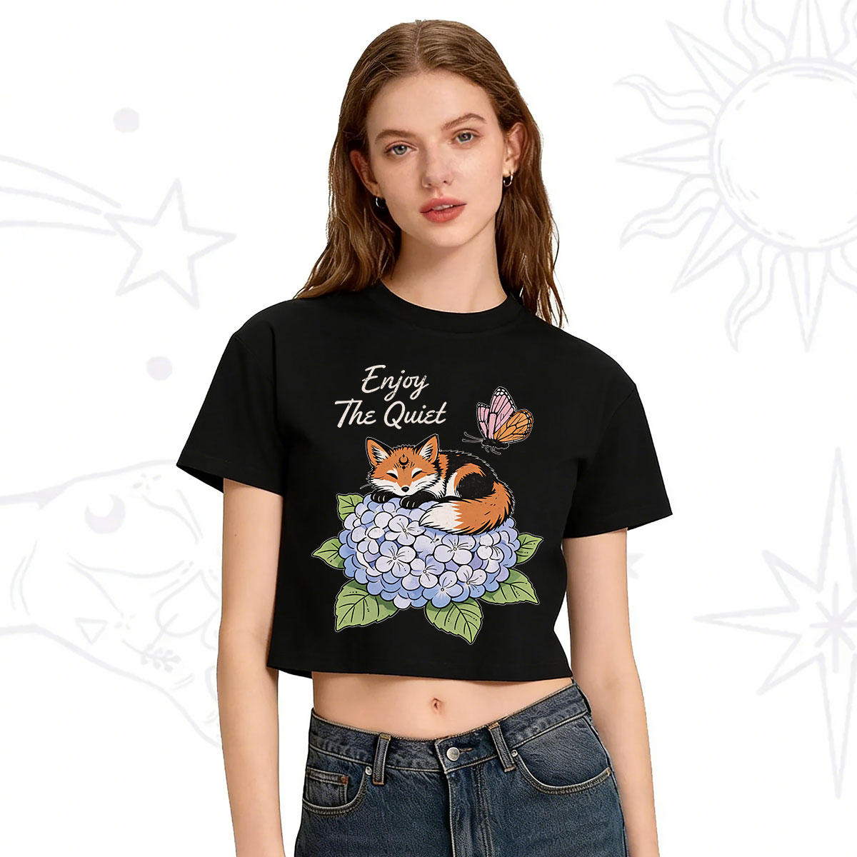 Purplehecate Enjoy The Quiet Fox Crop T-Shirt