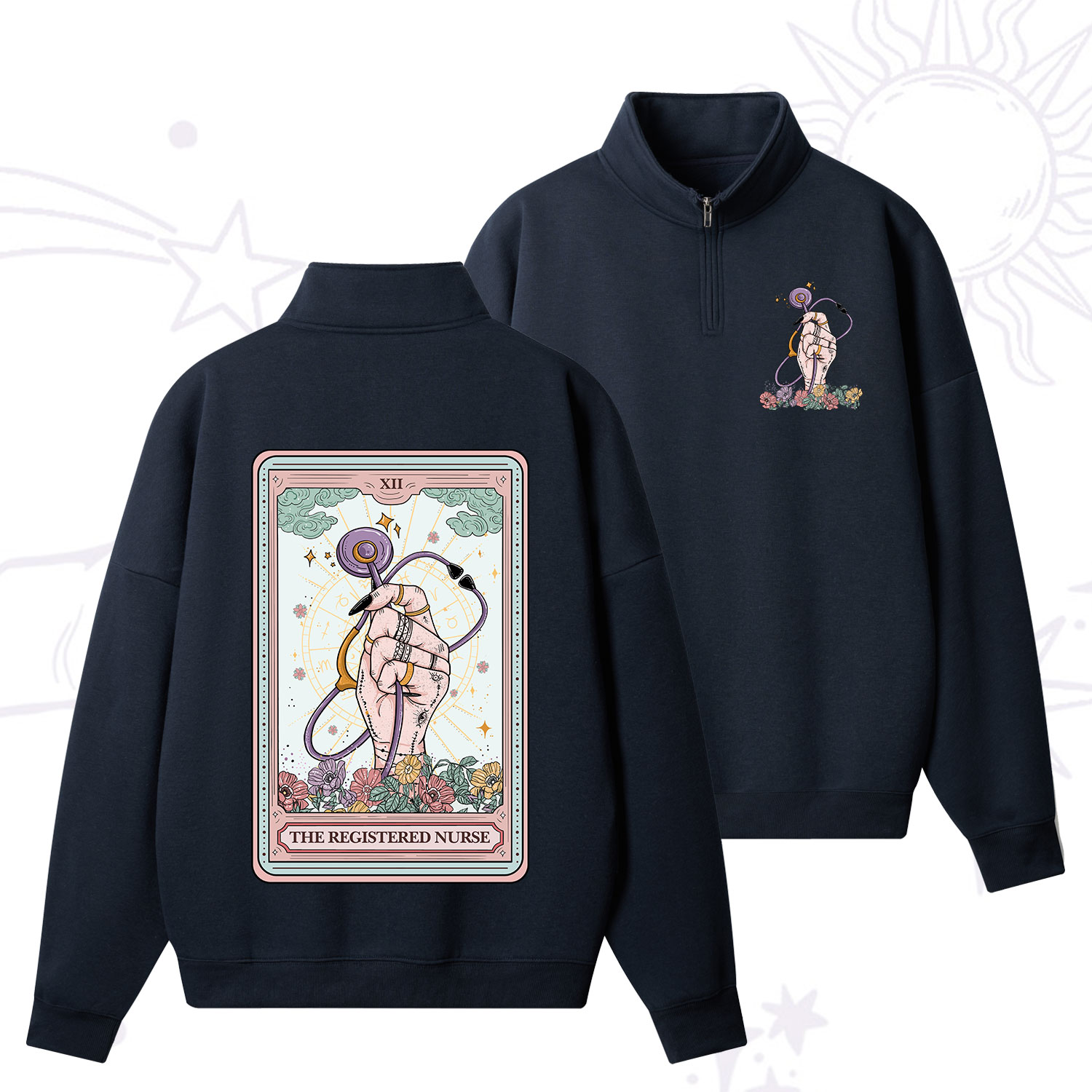Purplehecate The Registered Nurse Tarot Card Zip Fleece Sweatshirt