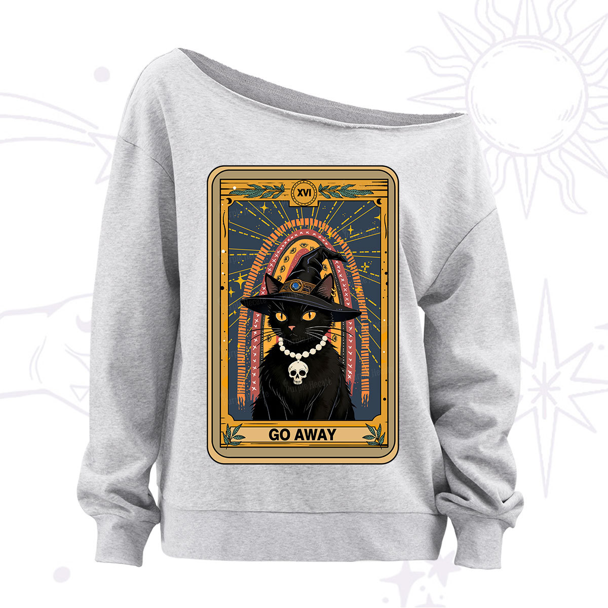 Purplehecate The Go Away Cat Tarot Off The Shoulder Sweatshirt