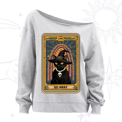 Purplehecate The Go Away Cat Tarot Off The Shoulder Sweatshirt
