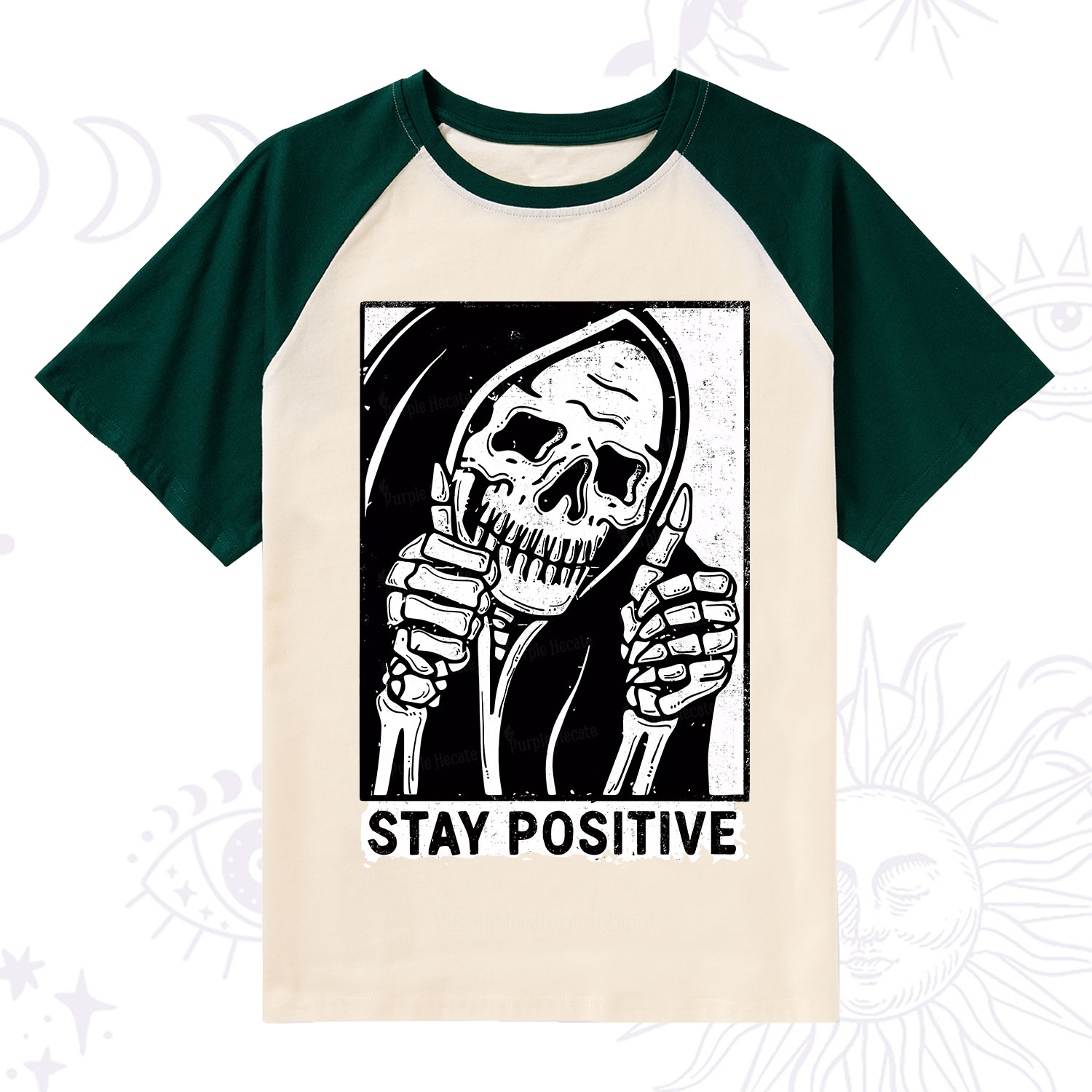 Purplehecate Stay Positive Raglan Short Sleeve T‑Shirt