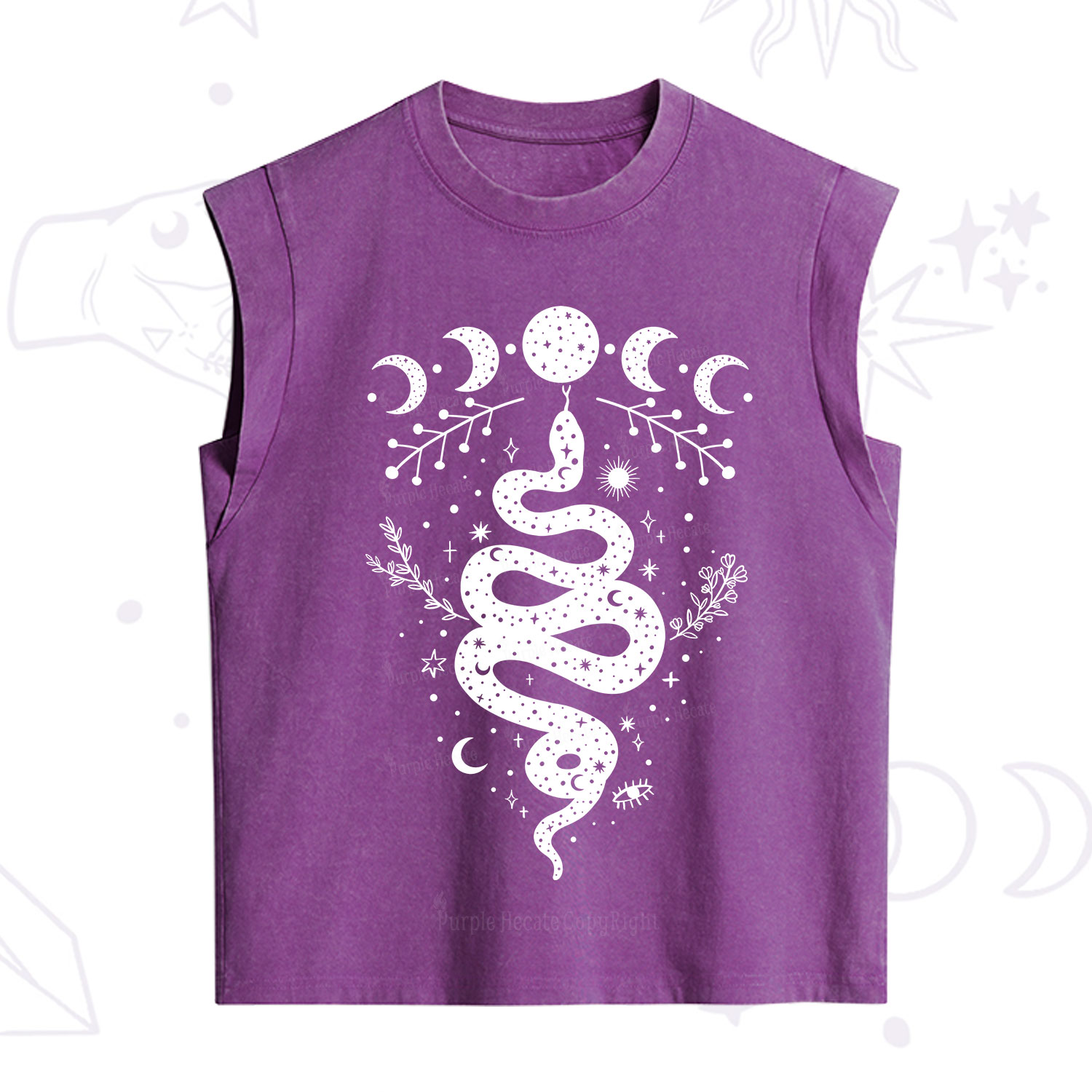 Purplehecate Snake And Moon Phase Comfort Vintage Washed Tank