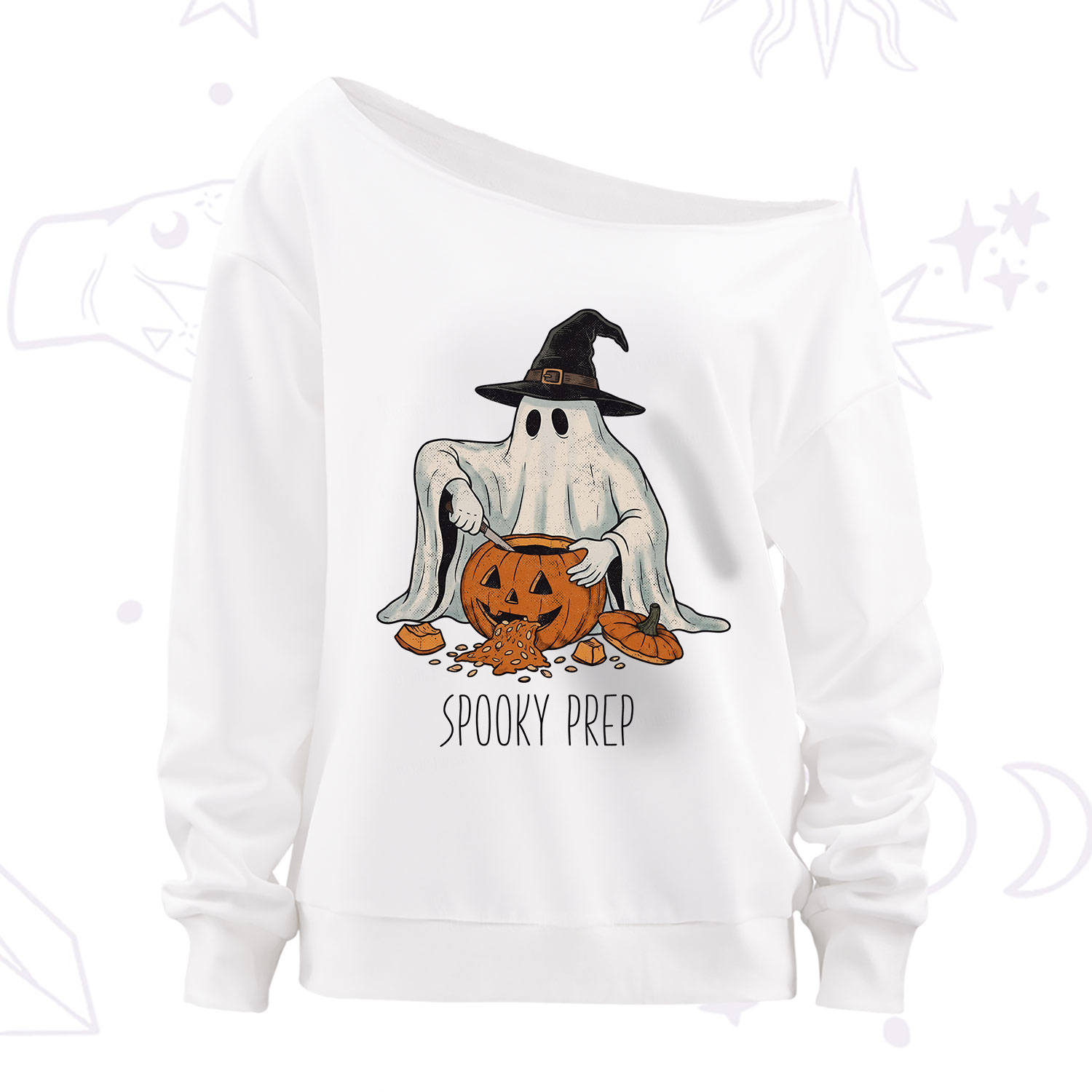 Purplehecate Spooky Prep Ghost Off The Shoulder Sweatshirt