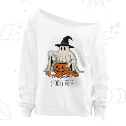 Purplehecate Spooky Prep Ghost Off The Shoulder Sweatshirt