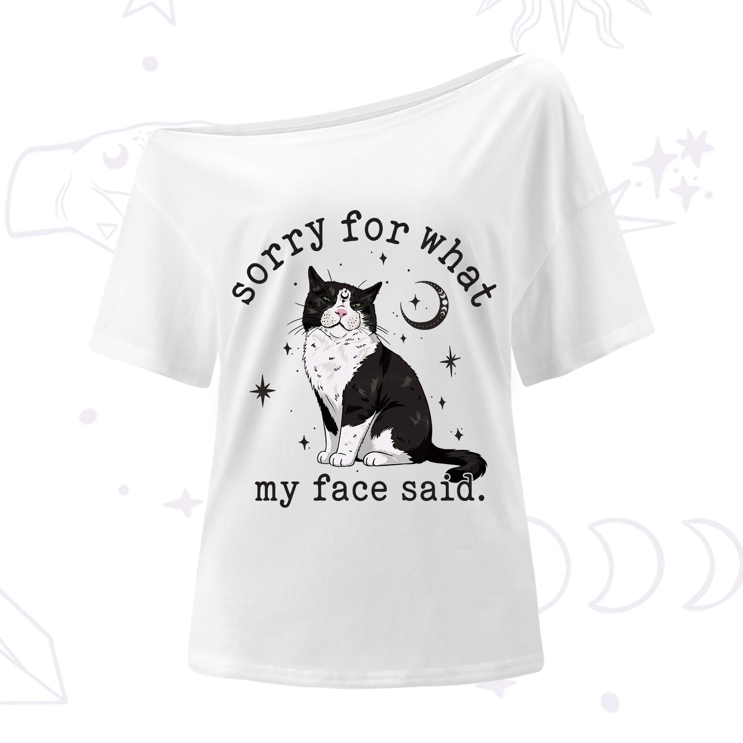 Purplehecate Sorry For What My Face Said Cat One Shoulder T-Shirt