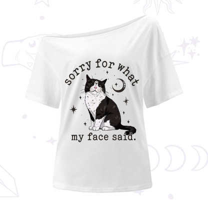 Purplehecate Sorry For What My Face Said Cat One Shoulder T-Shirt