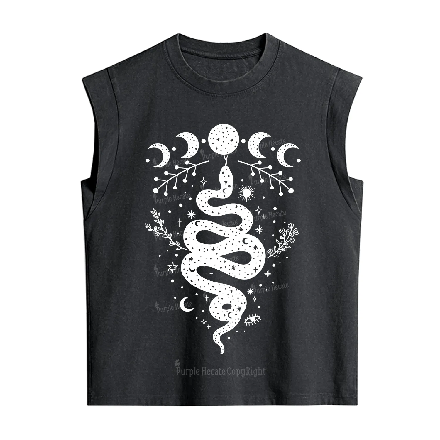 Purplehecate Snake And Moon Phase Comfort Vintage Washed Tank
