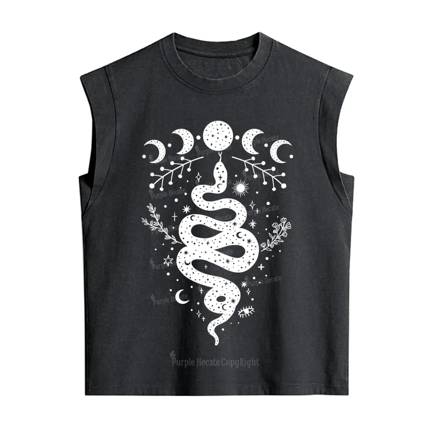 Purplehecate Snake And Moon Phase Comfort Vintage Washed Tank