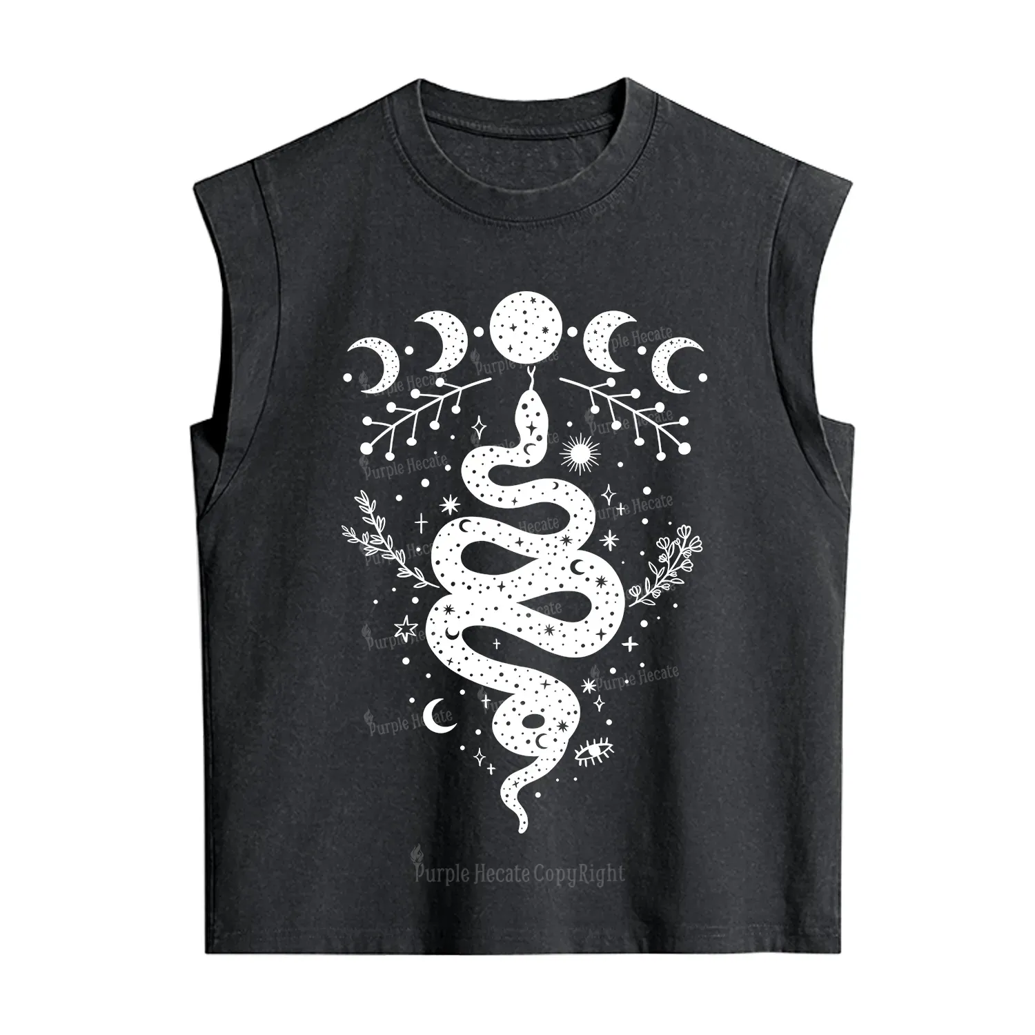 Purplehecate Snake And Moon Phase Comfort Vintage Washed Tank