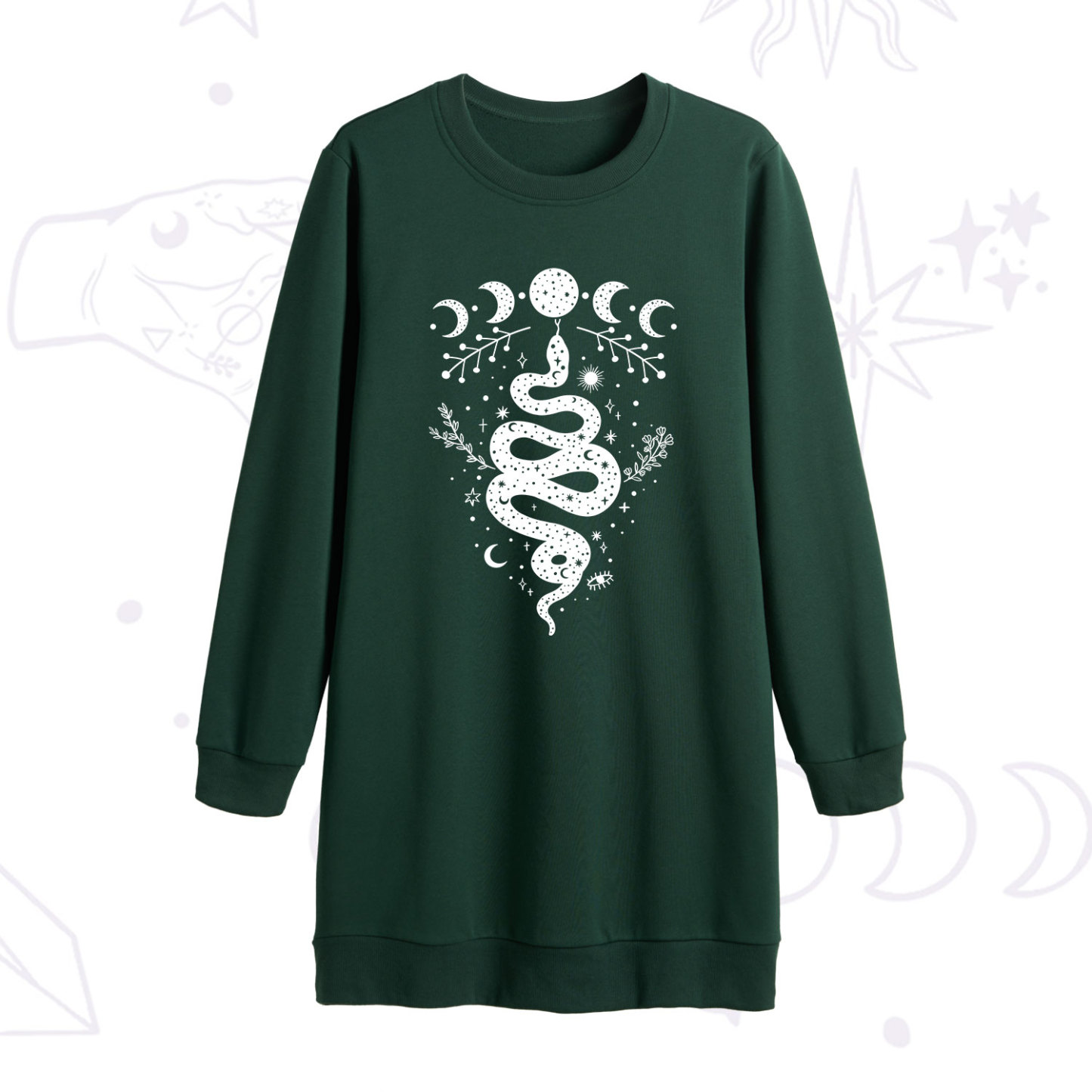 Purplehecate Snake And Moon Phase Comfort Sweatshirt Dress