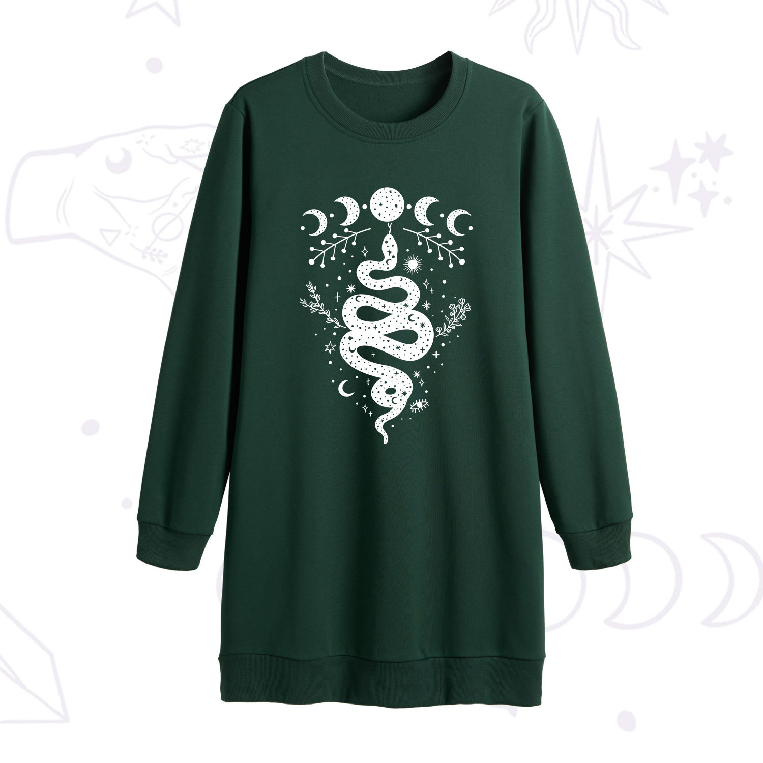 Purplehecate Snake And Moon Phase Comfort Sweatshirt Dress