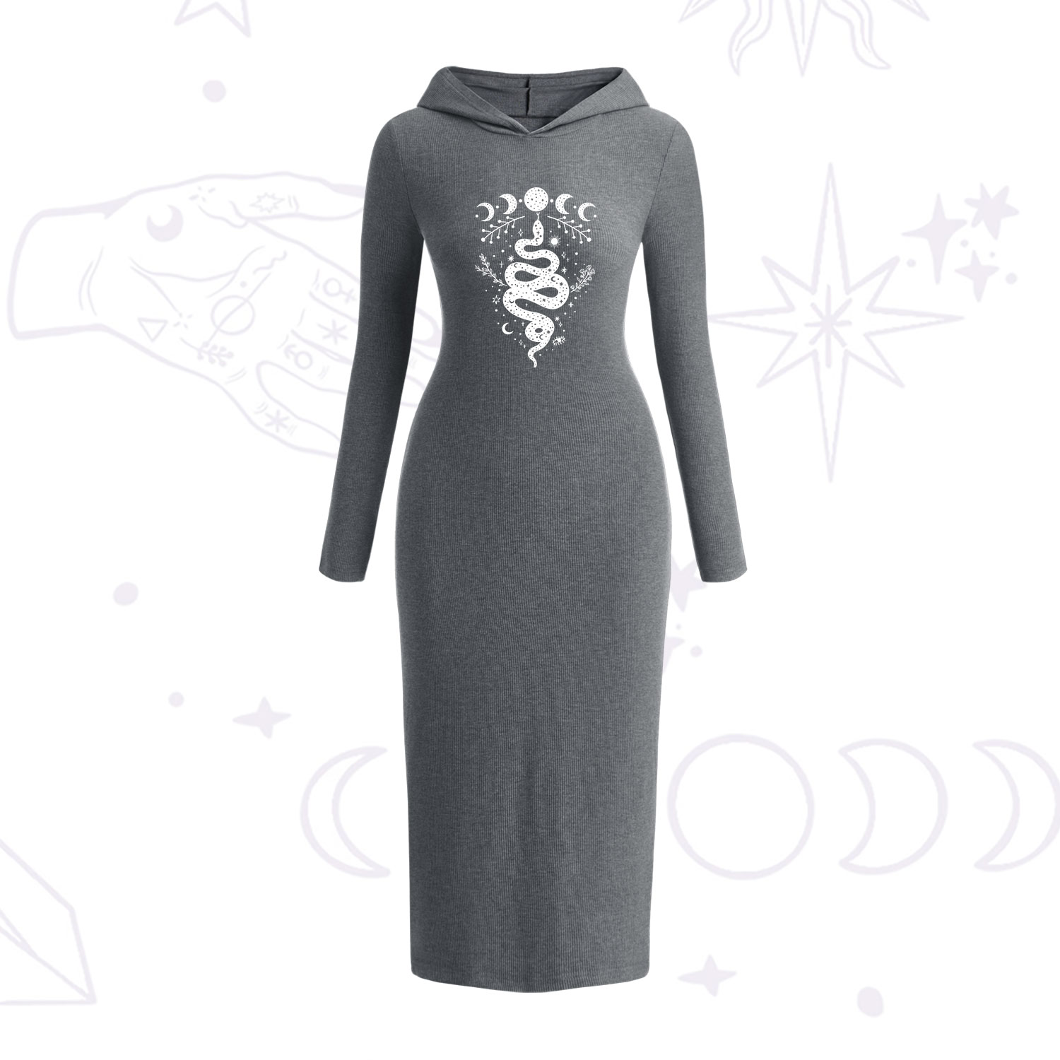Purplehecate Snake and Moon Phase Hooded Knit Dress