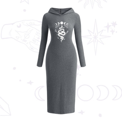 Purplehecate Snake and Moon Phase Hooded Knit Dress