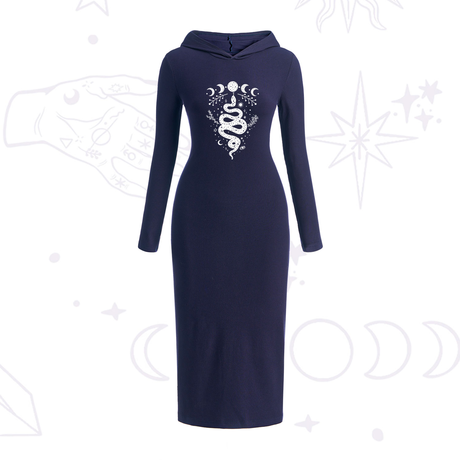 Purplehecate Snake and Moon Phase Hooded Knit Dress