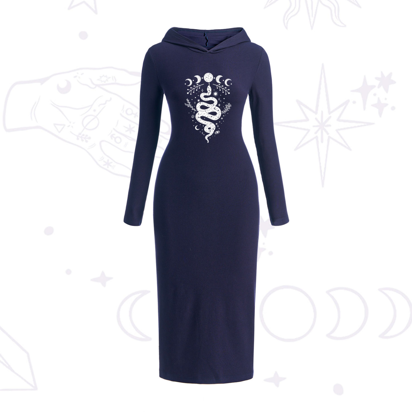 Purplehecate Snake and Moon Phase Hooded Knit Dress