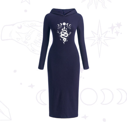 Purplehecate Snake and Moon Phase Hooded Knit Dress