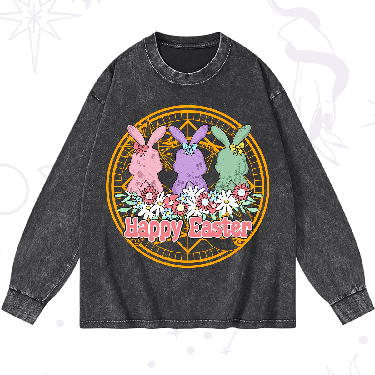 Purplehecate Happy Easter Bunny Washed Long Sleeve Shirt