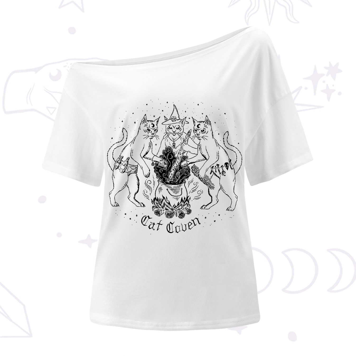 Purplehecate Cat Coven One-Shoulder T-Shirt