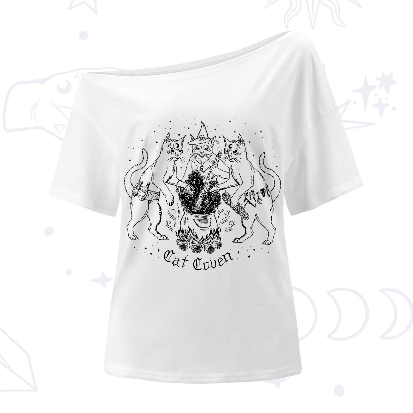 Purplehecate Cat Coven One-Shoulder T-Shirt