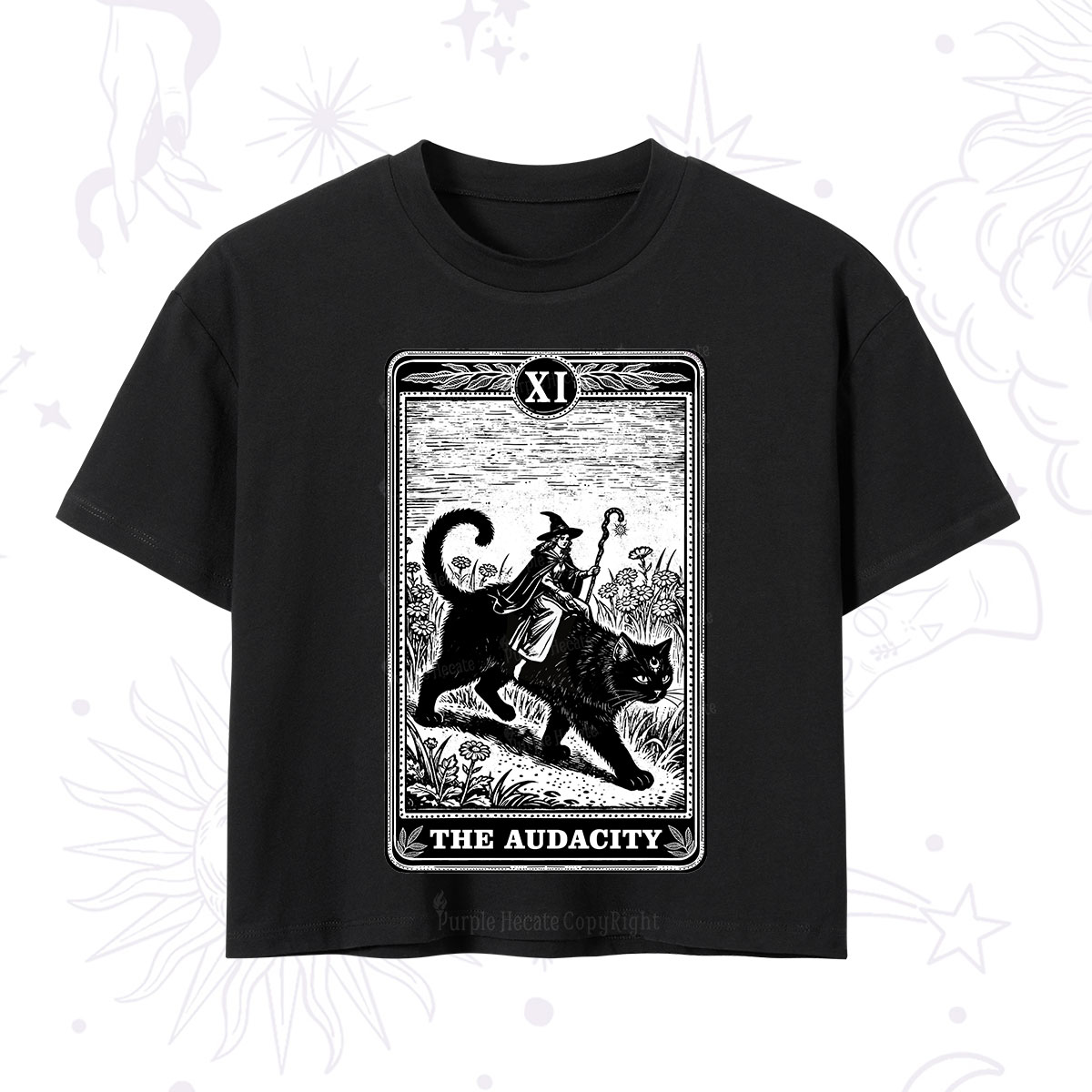 Purplehecate The Audacity Wizard Cat Tarot Crop T-Shirt