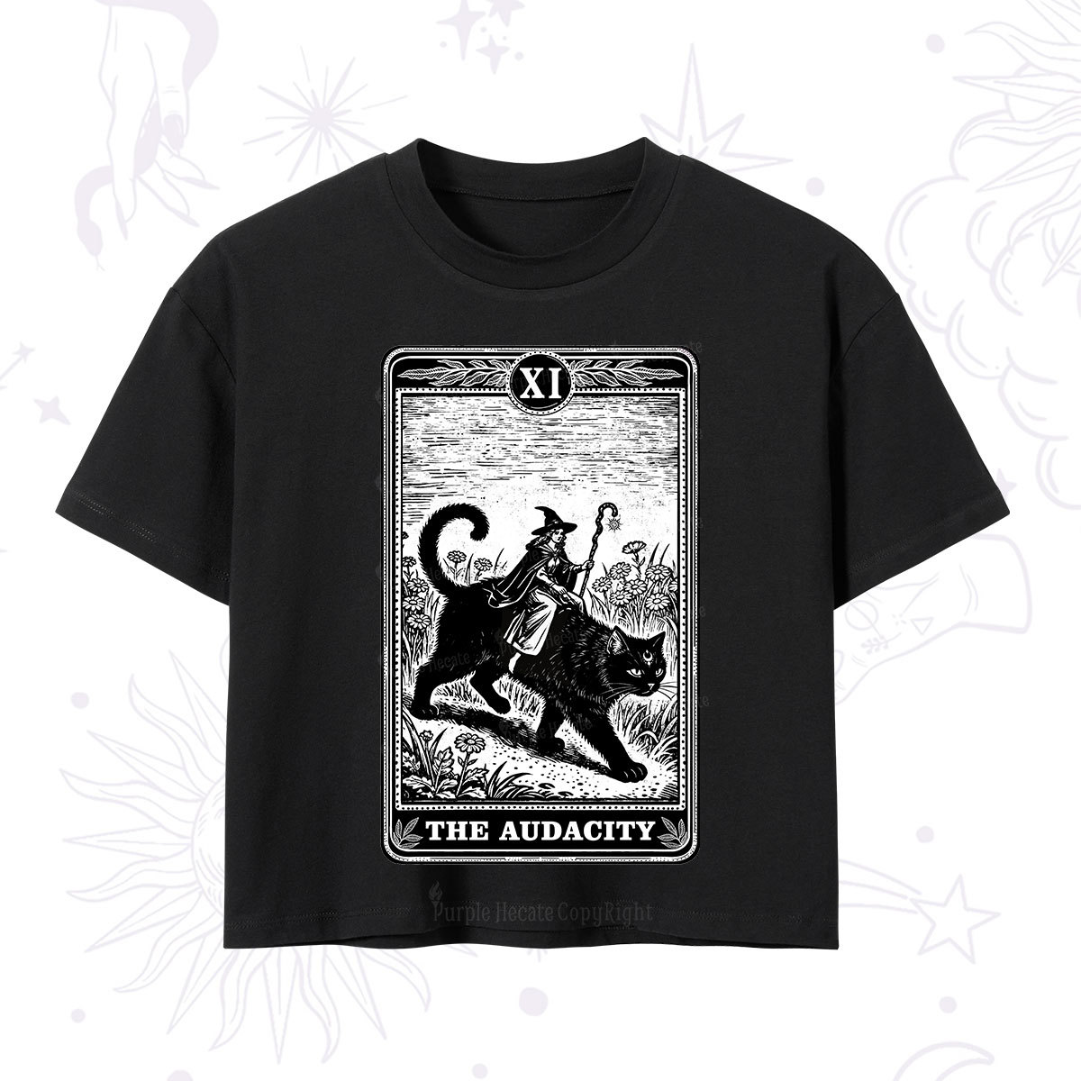 Purplehecate The Audacity Wizard Cat Tarot Crop T-Shirt