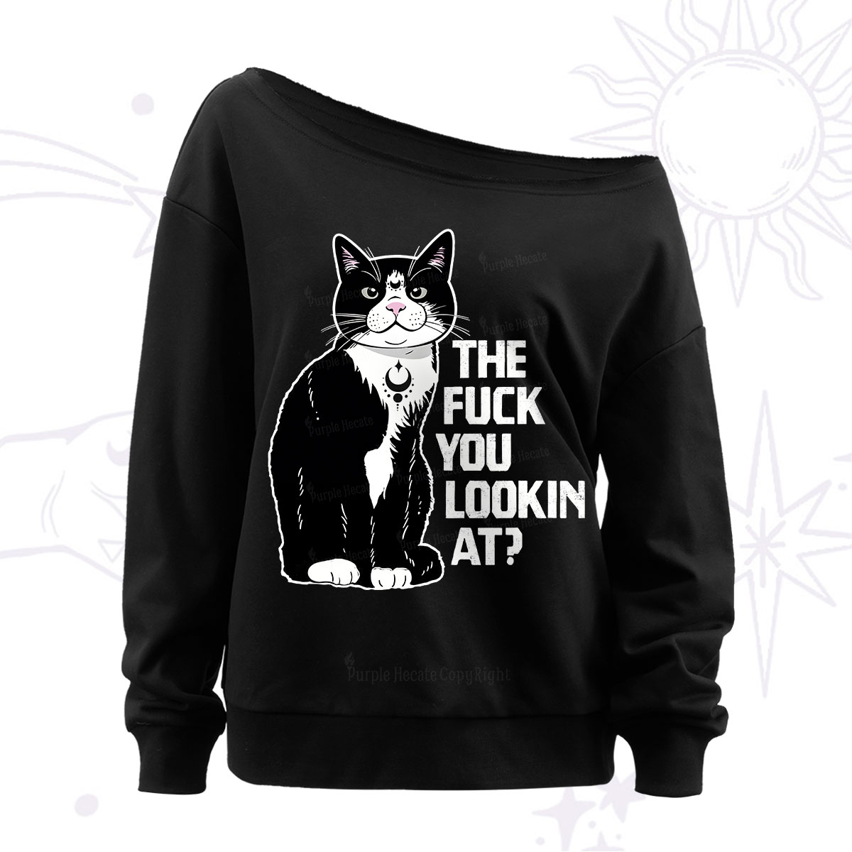 Purplehecate The Fuck You Lookin At Off The Shoulder Sweatshirt