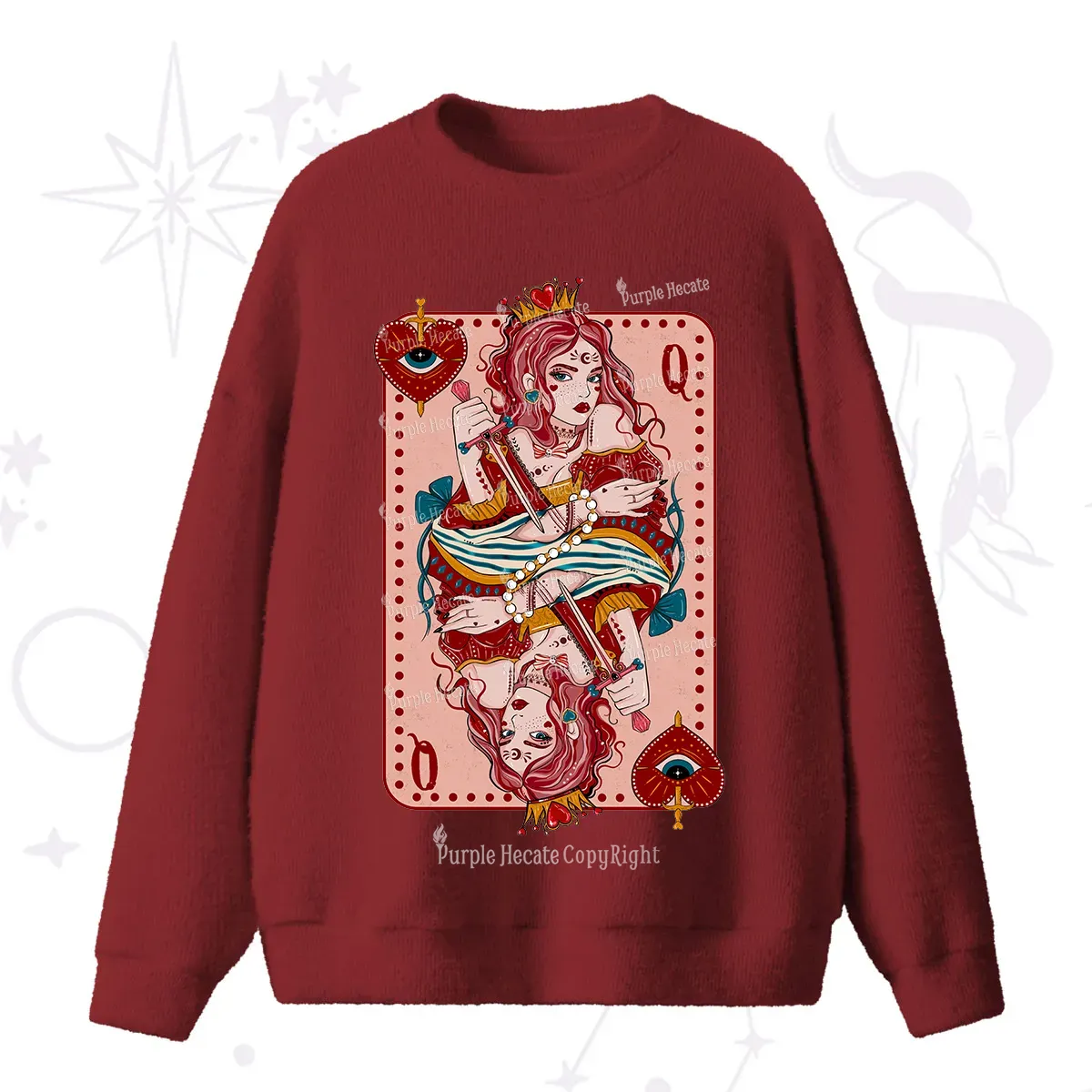 Purplehecate Queen of Hearts Fuzzy Ugly Sweater