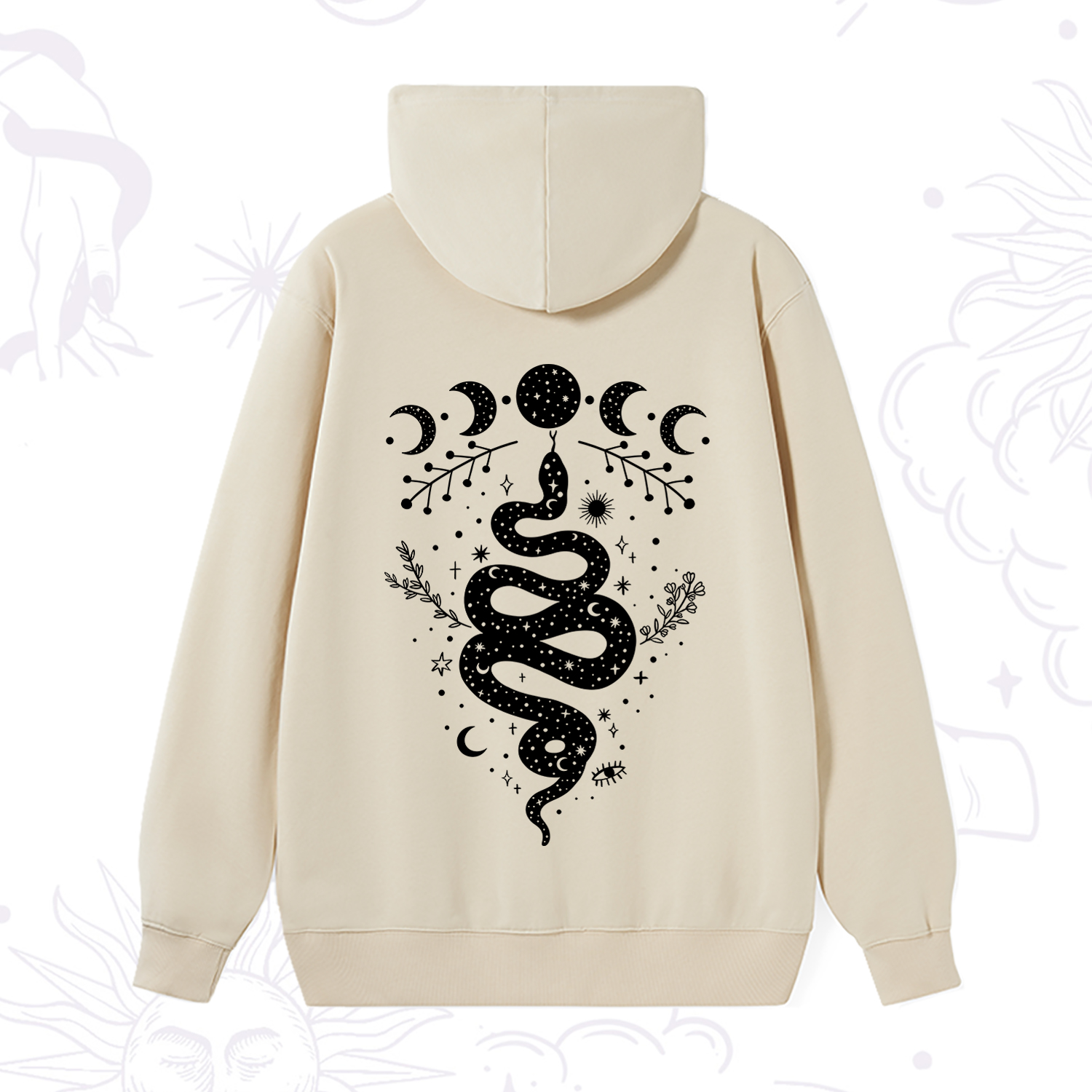 Purplehecate Snake And Moon Phase Comfort Hoodie