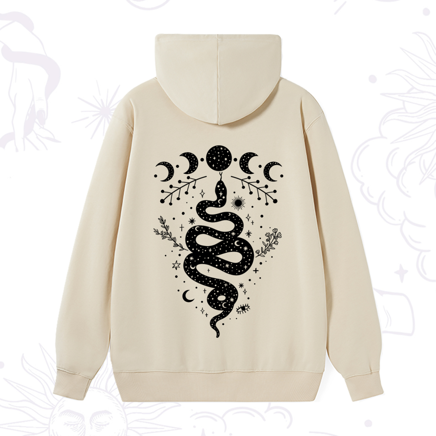 Purplehecate Snake And Moon Phase Comfort Hoodie