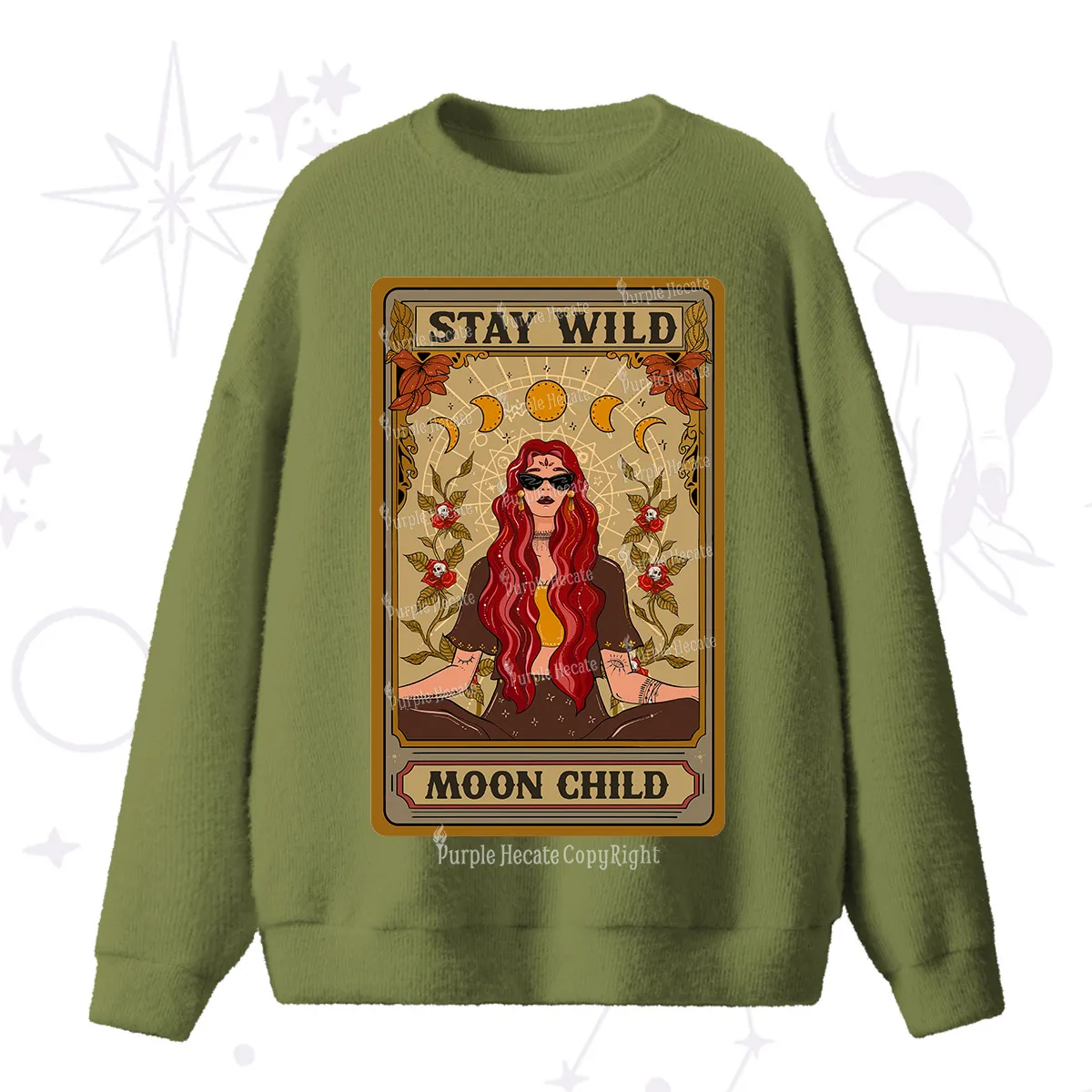 Purplehecate The Stay Wild Moon Child Oracle Card Fuzzy Ugly Sweater