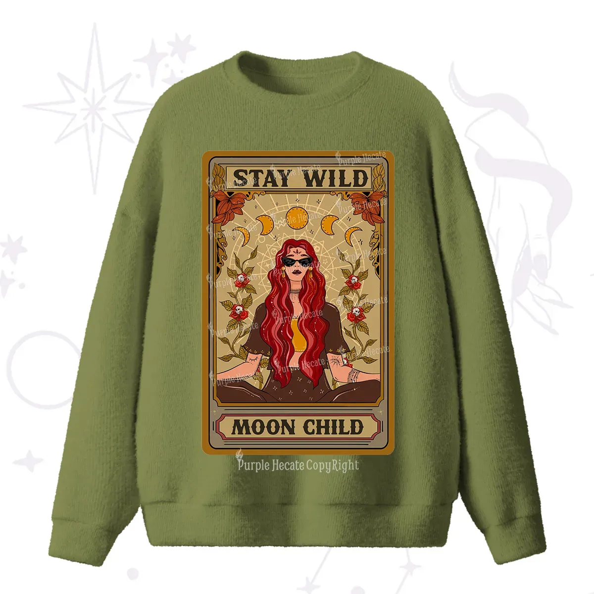 Purplehecate The Stay Wild Moon Child Oracle Card Fuzzy Ugly Sweater
