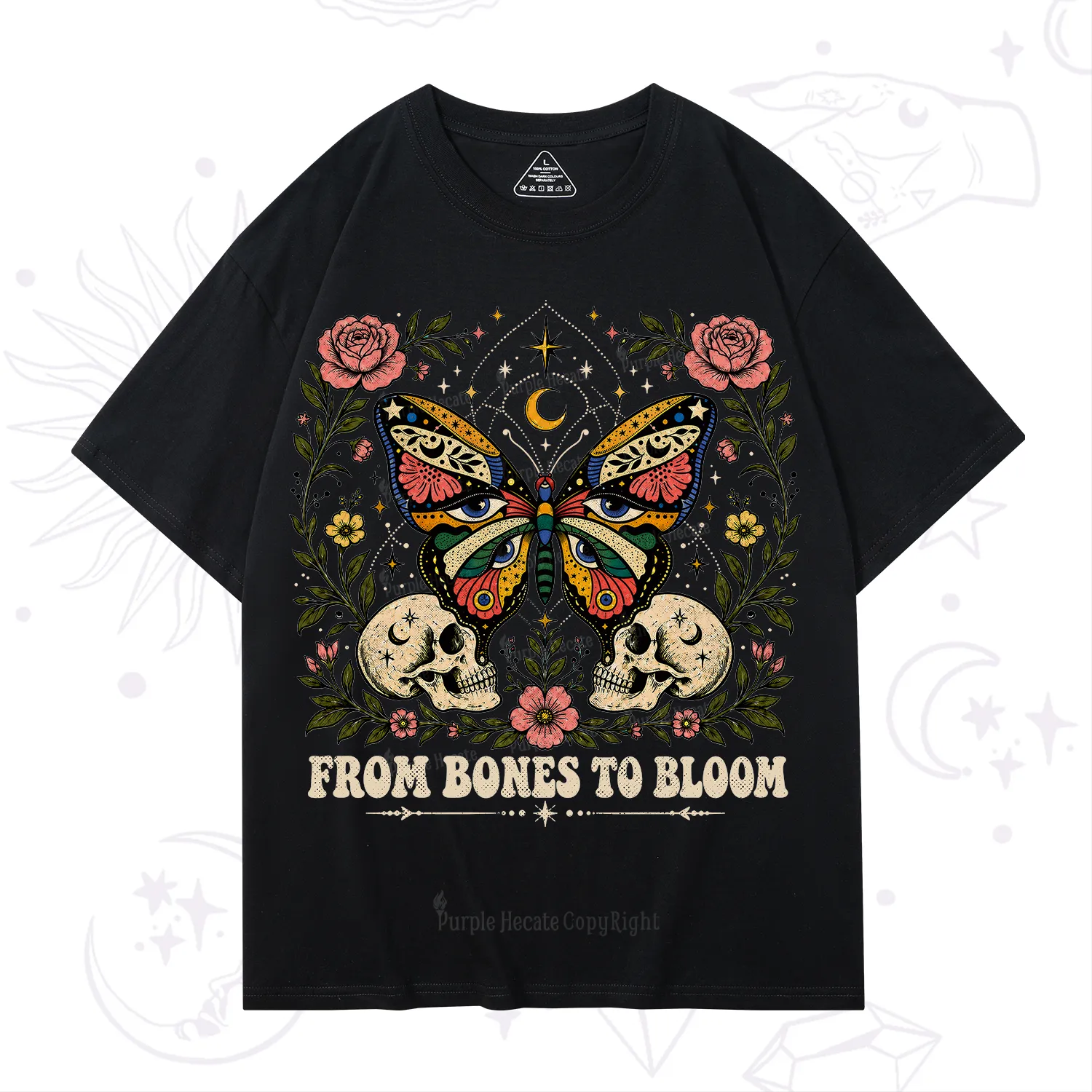 Purplehecate From Bones to Bloom Butterfly T-Shirt