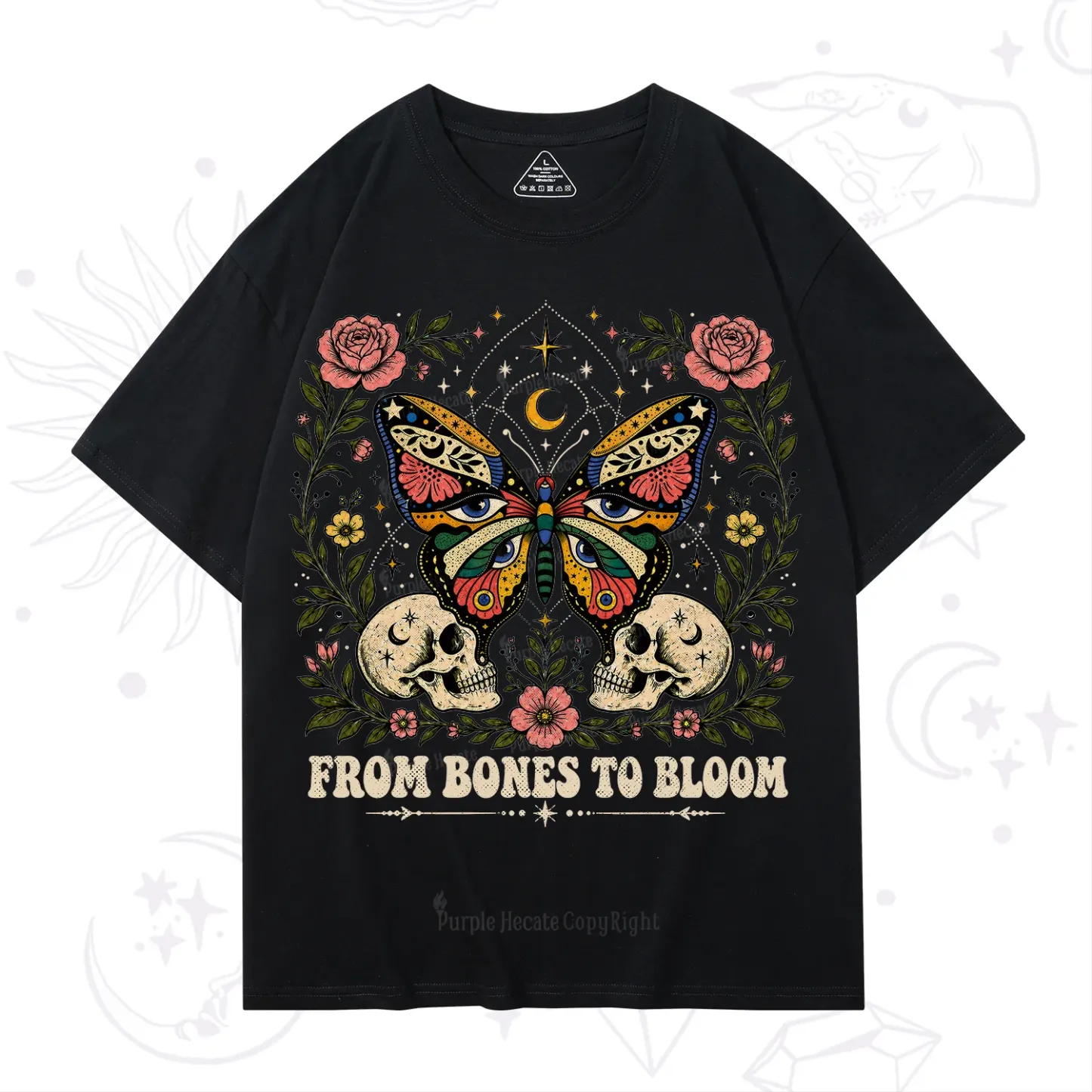 Purplehecate From Bones to Bloom Butterfly T-Shirt
