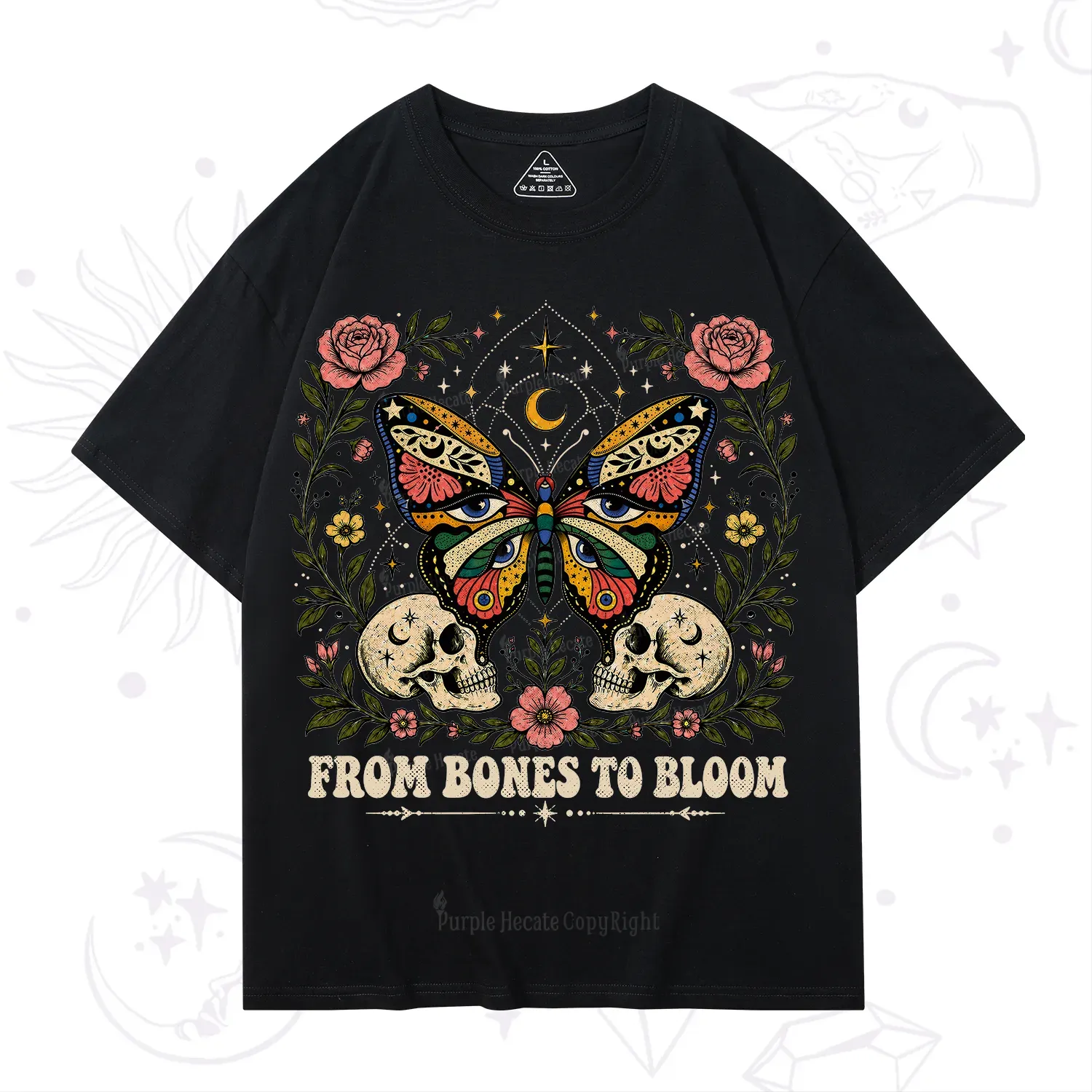 Purplehecate From Bones to Bloom Butterfly T-Shirt